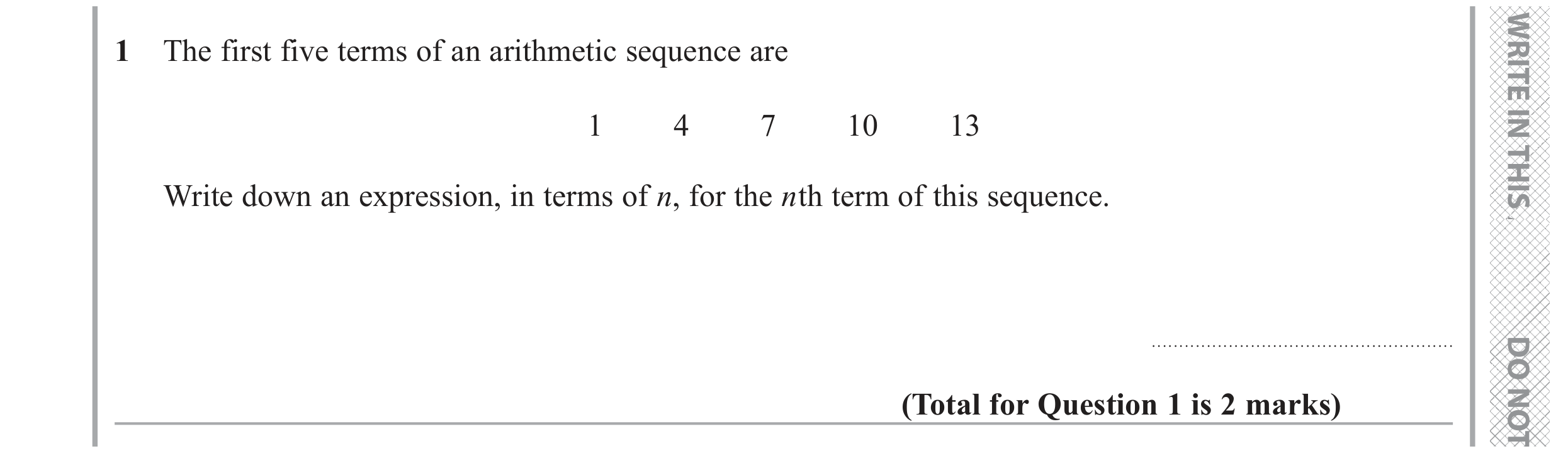 Question 1 — Sequences — Edexcel GCSE November 2020