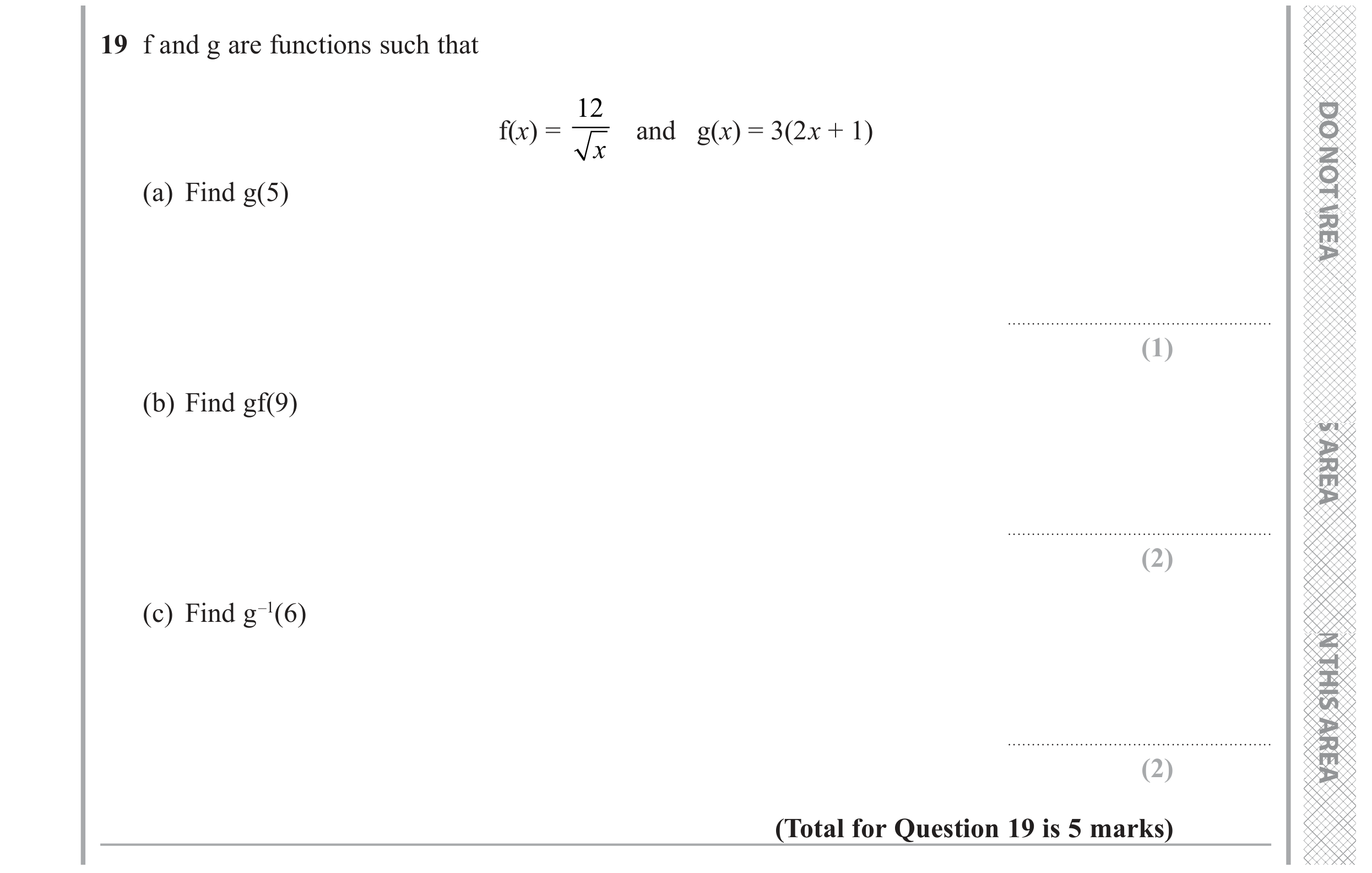 Question 19 — Functions — Edexcel GCSE November 2020
