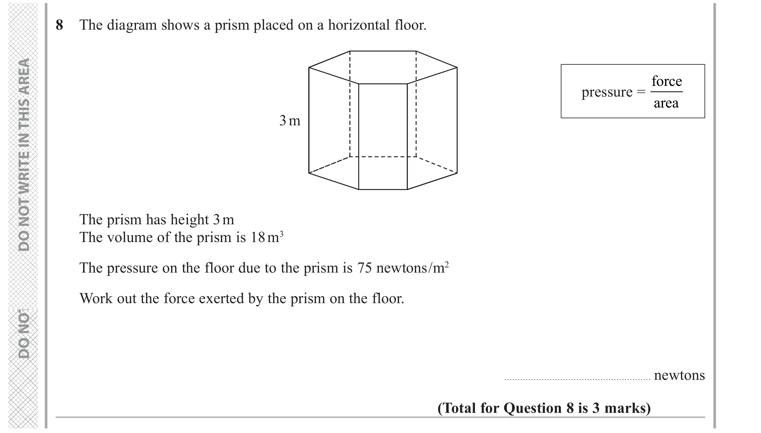 Question 8 — 3D Shapes and Volume, Speed/Distance/Time/Density/Pressure — Edexcel GCSE November 2020