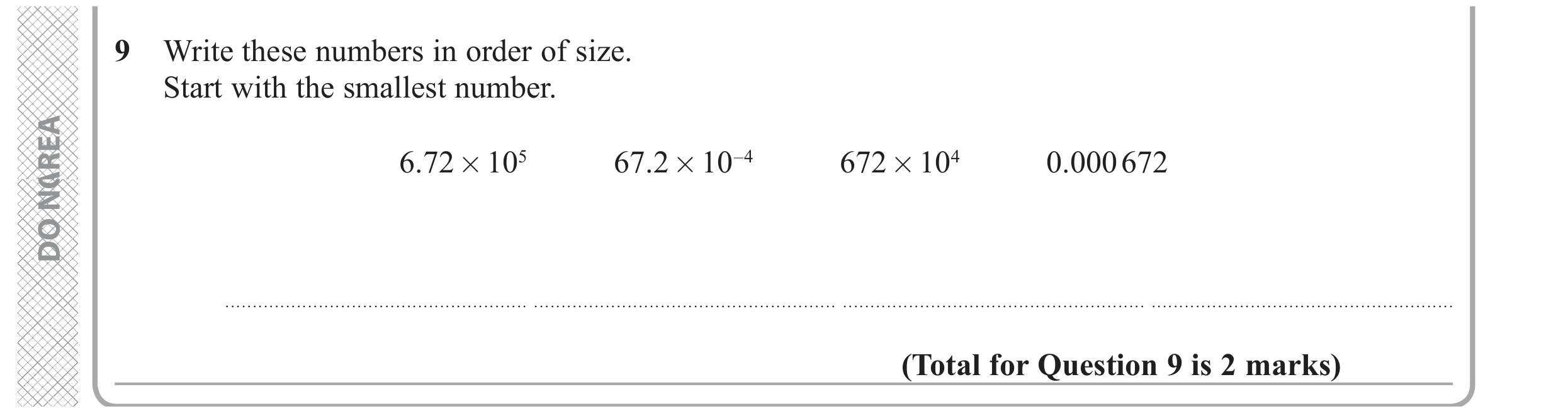 Question 9 — Standard Form — Edexcel GCSE November 2020