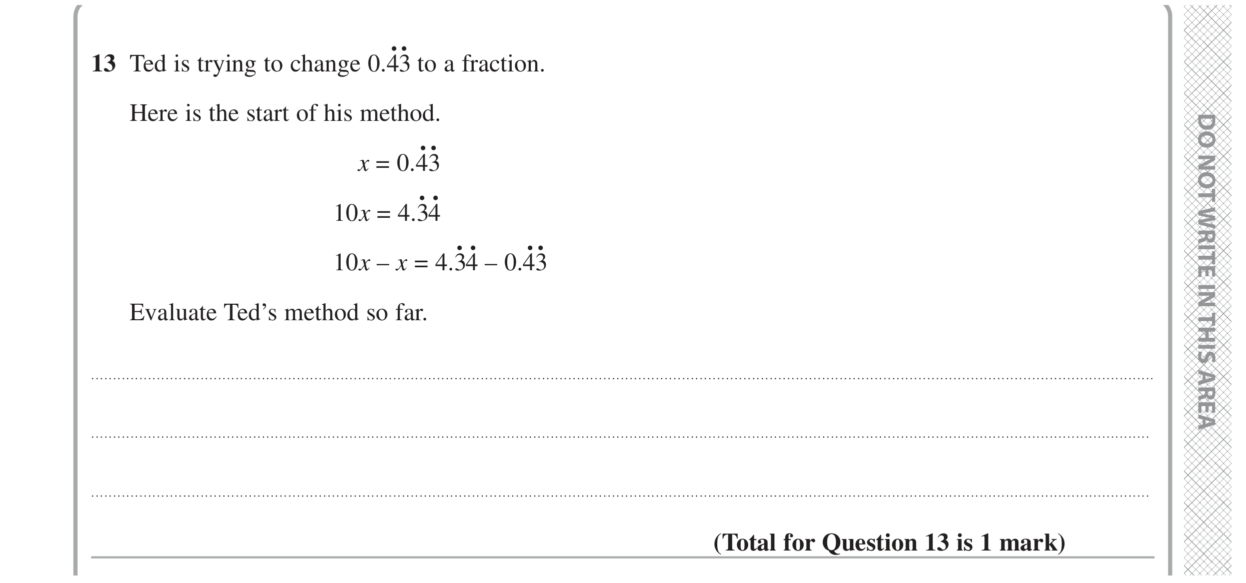 Question 13 — Recurring Decimal to Fraction — Edexcel GCSE November 2021