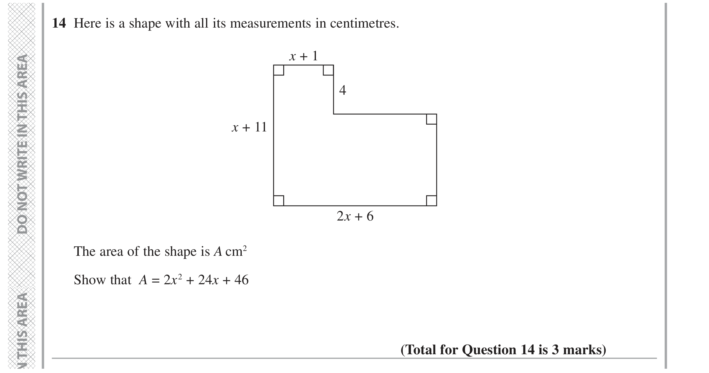 Question 14 — Perimeter and Area — Edexcel GCSE November 2021