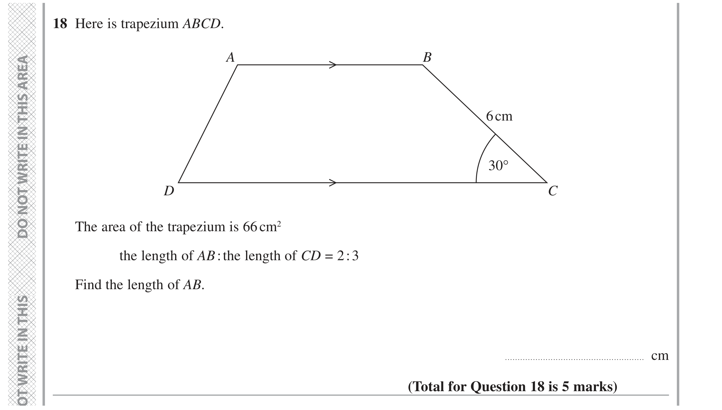 Question 18 — Trigonometry, Perimeter and Area, Ratios — Edexcel GCSE November 2021