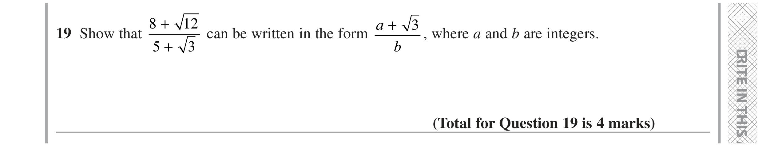 Question 19 — Surds — Edexcel GCSE November 2021