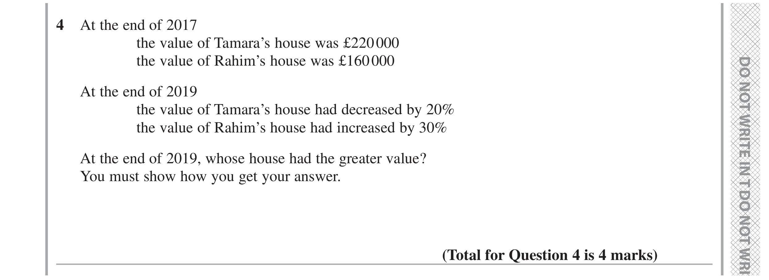 Question 4 — Percentages — Edexcel GCSE November 2021
