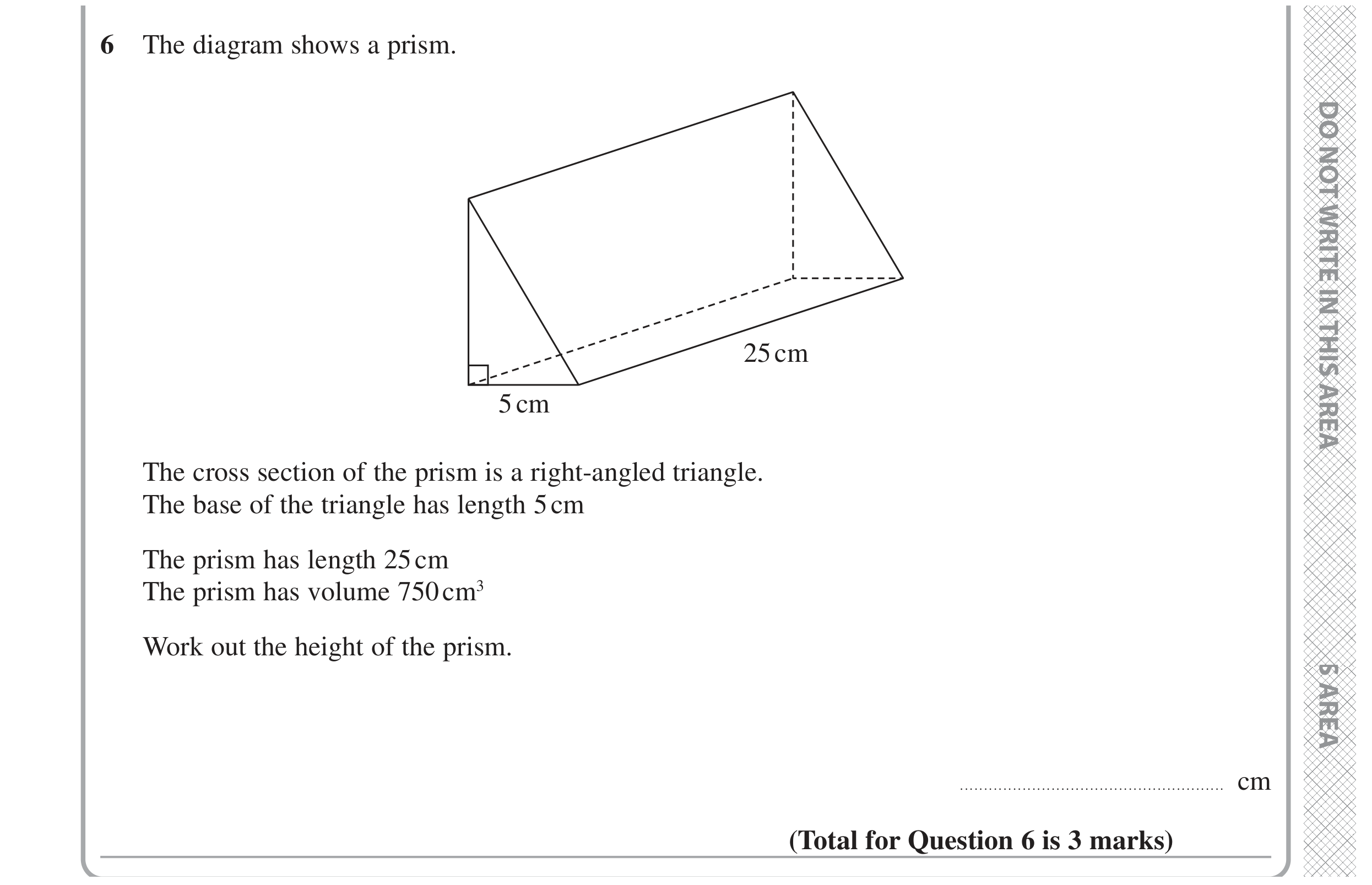 Question 6 — 3D Shapes and Volume — Edexcel GCSE November 2021