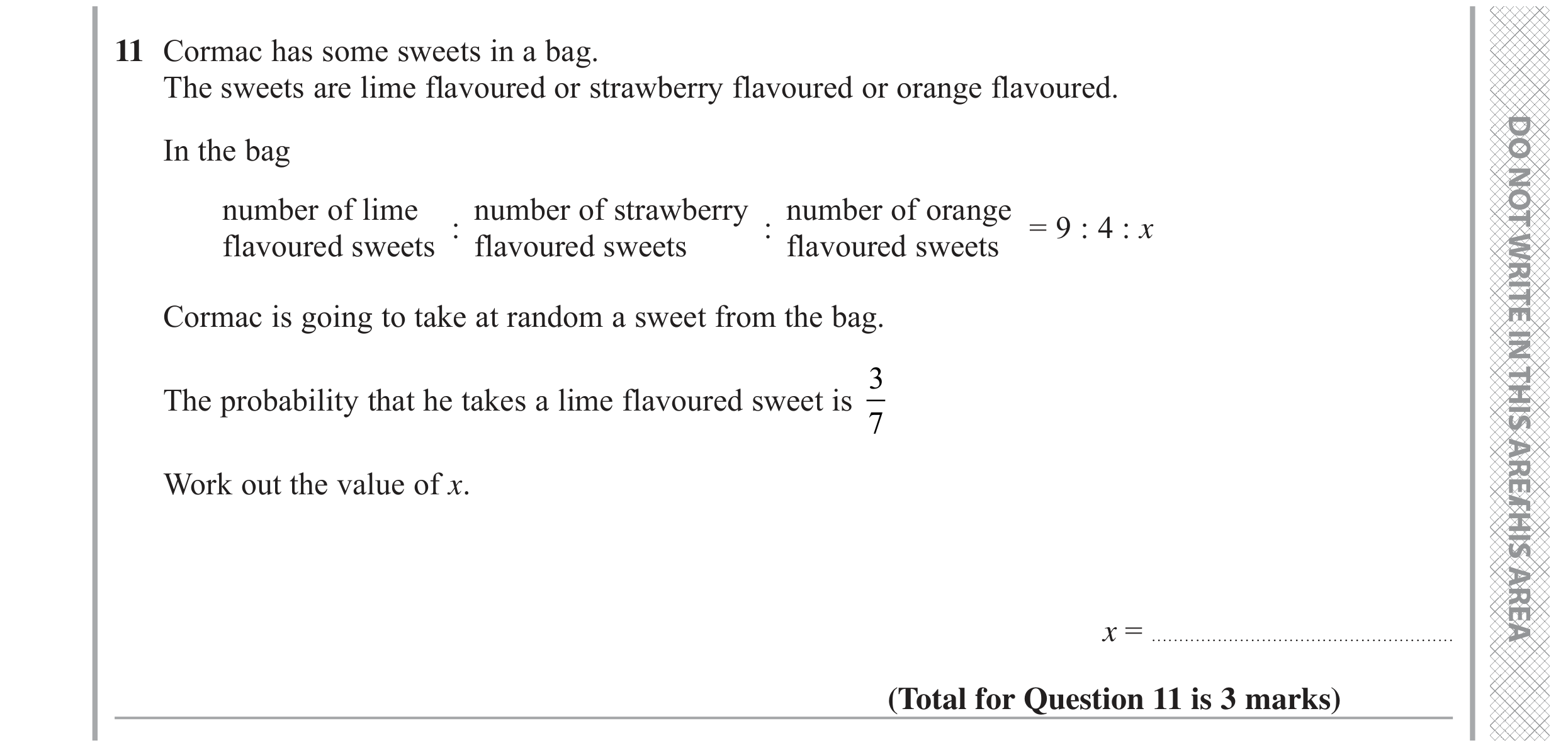 Question 11 — Probability, Ratios — Edexcel GCSE June 2022