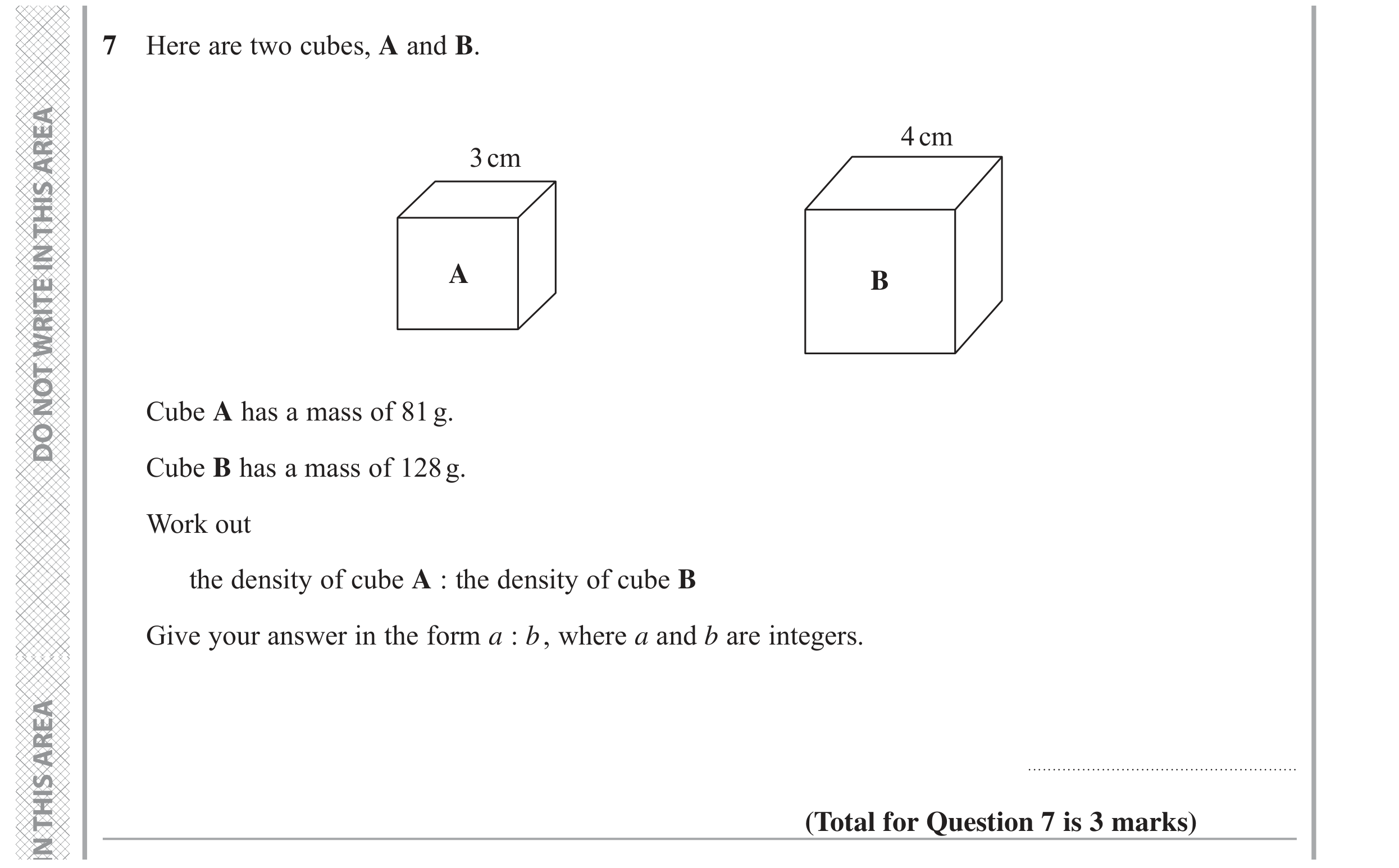 Question 7 — 3D Shapes and Volume, Speed/Distance/Time/Density/Pressure, Ratios — Edexcel GCSE June 2022