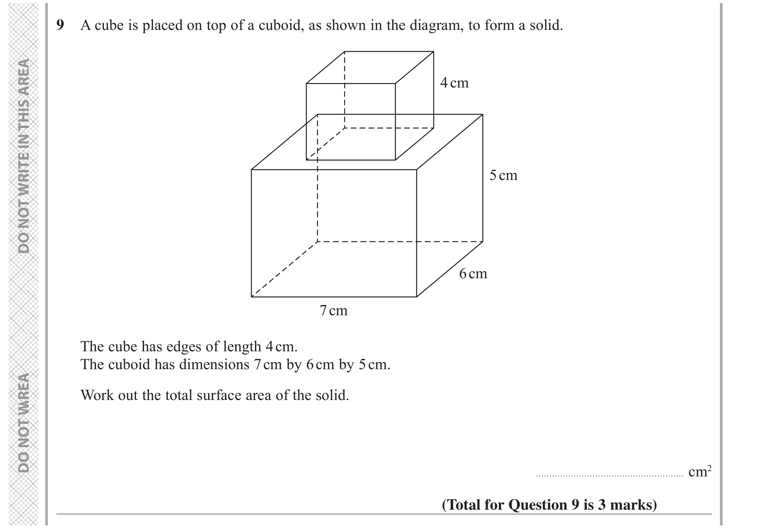 Question 9 — 3D Shapes and Volume, Surface Area and Volume — Edexcel GCSE June 2022