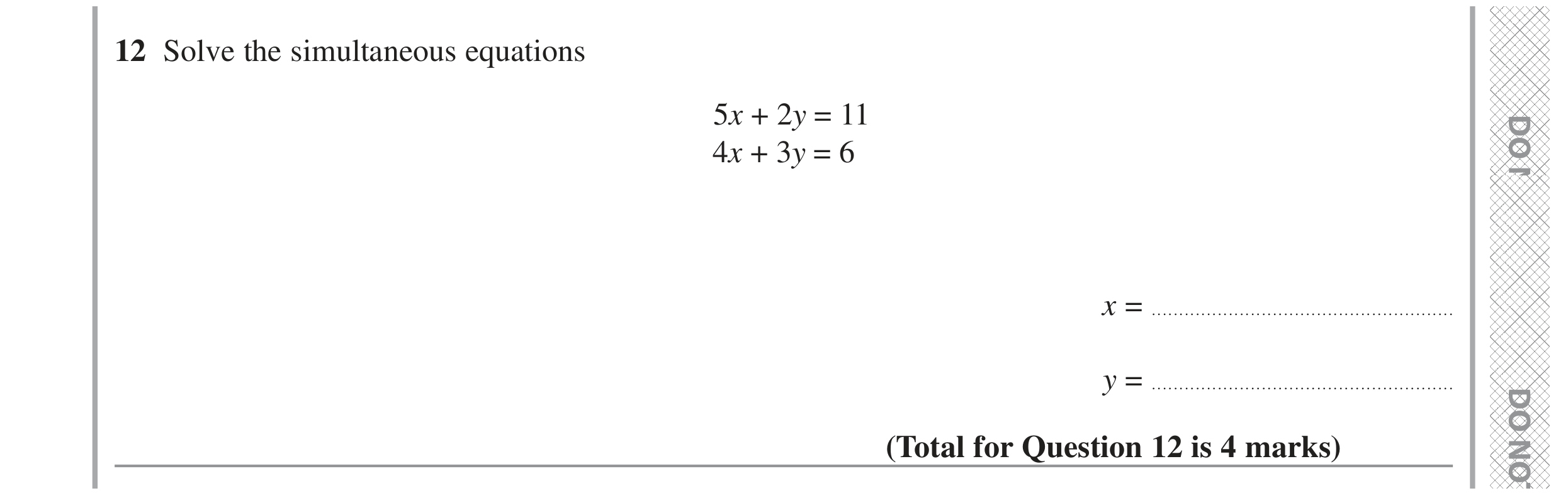 Question 12 — Simultaneous Equations — Edexcel GCSE November 2022