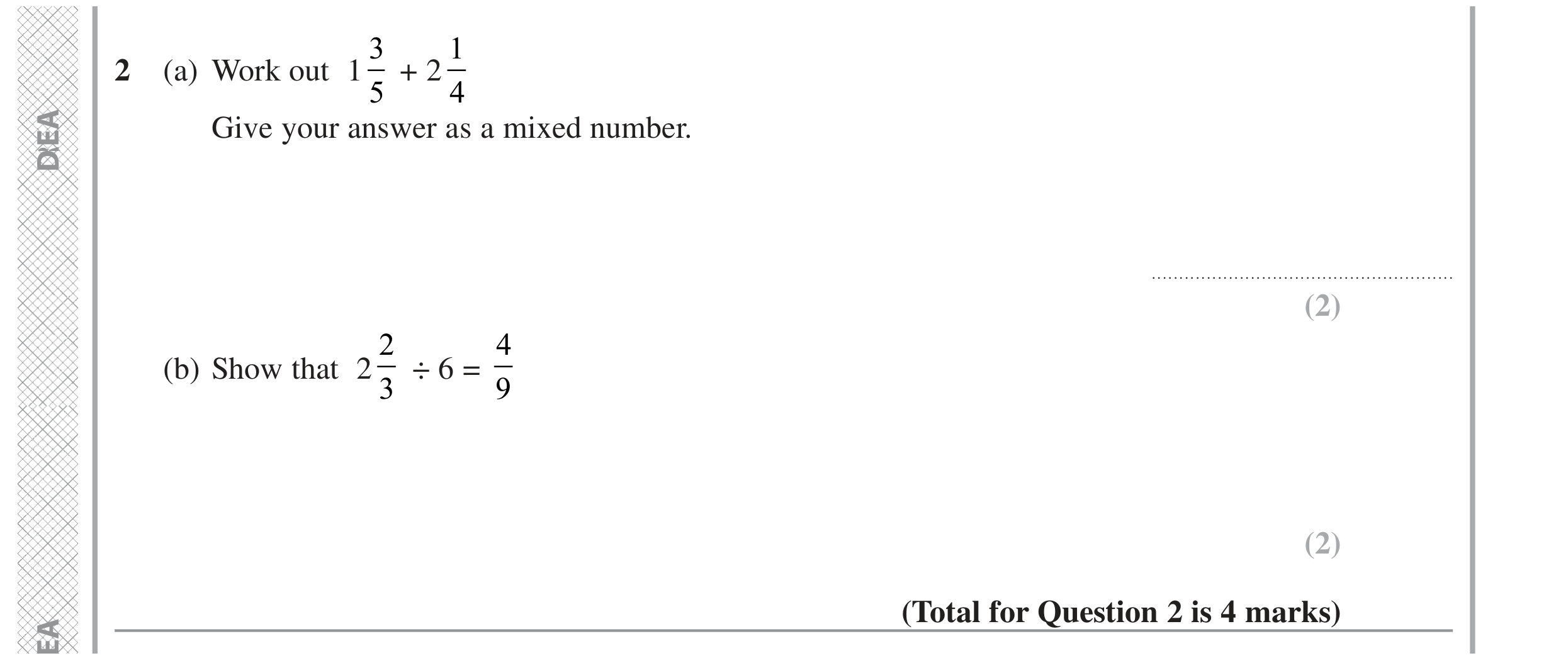 Question 2 — Fractions — Edexcel GCSE November 2022