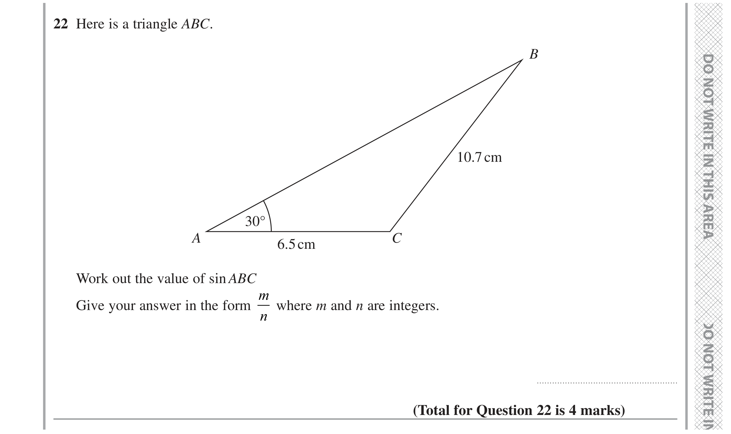 Question 22 — Sine/Cosine Rule — Edexcel GCSE November 2022