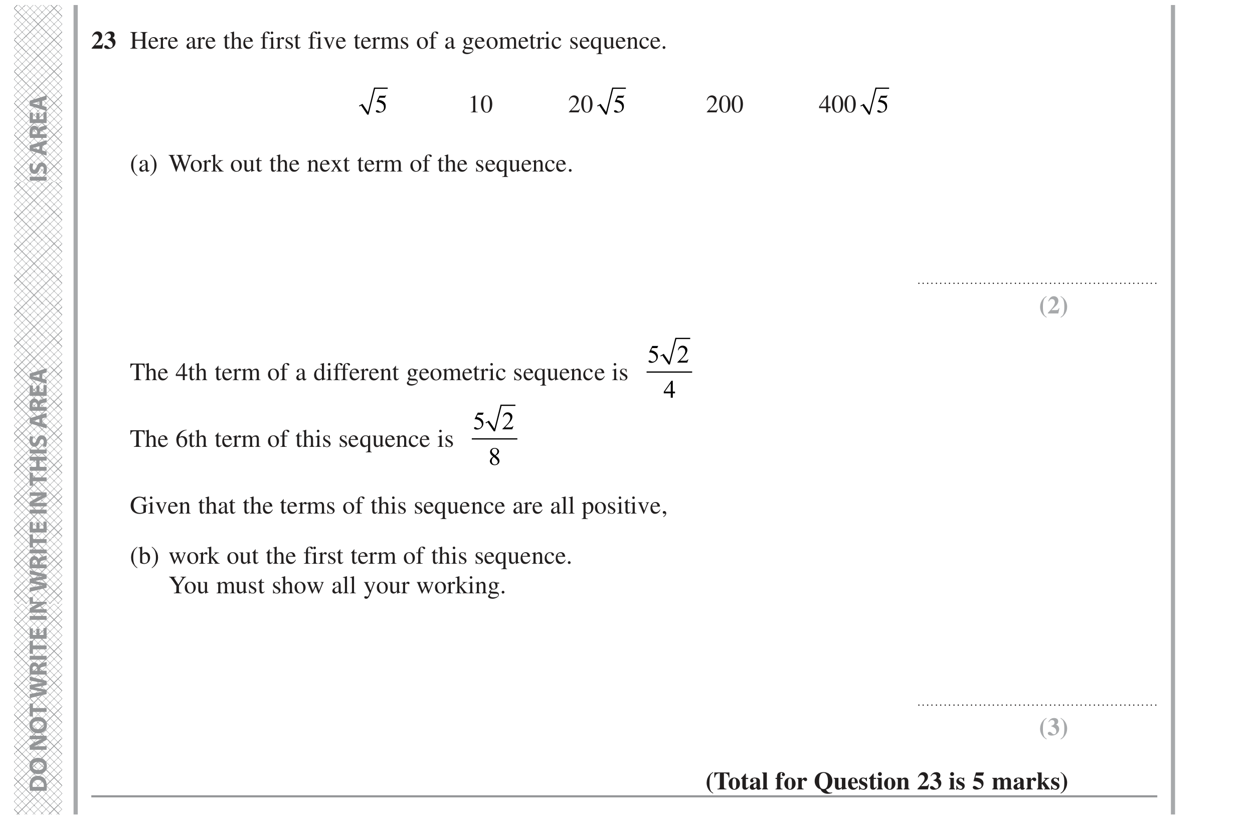 Question 23 — Sequences, Surds — Edexcel GCSE November 2022