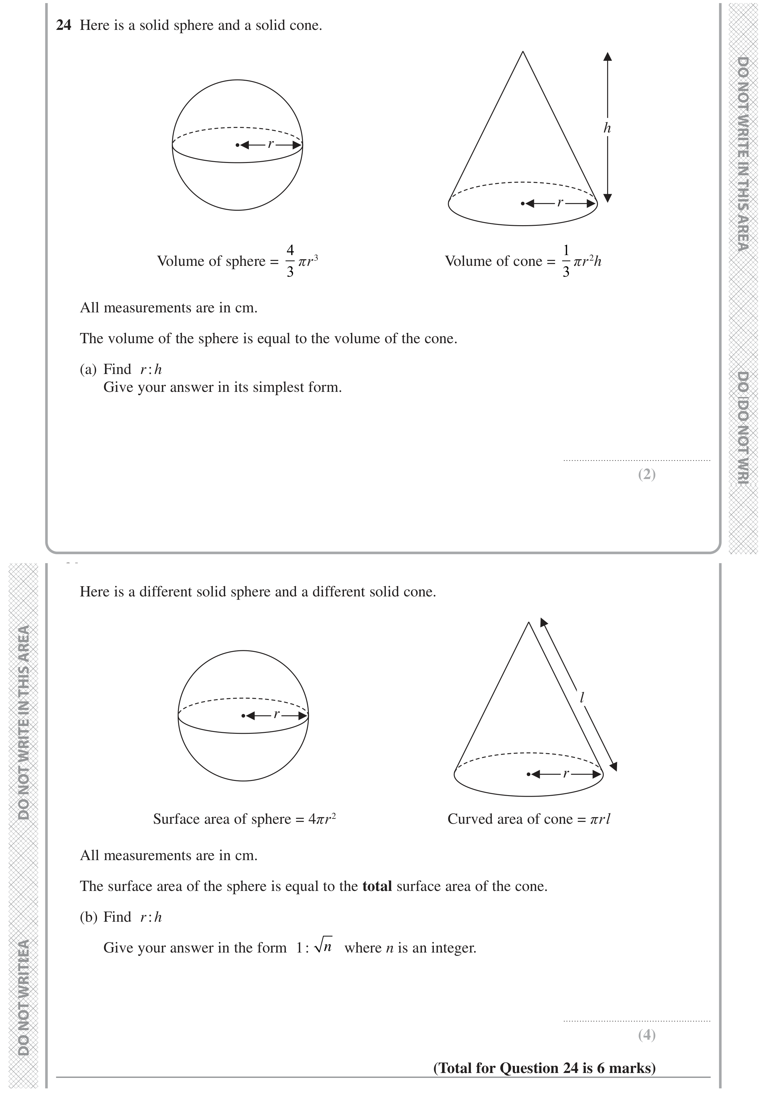 Question 24 — 3D Shapes and Volume, Ratios — Edexcel GCSE November 2022