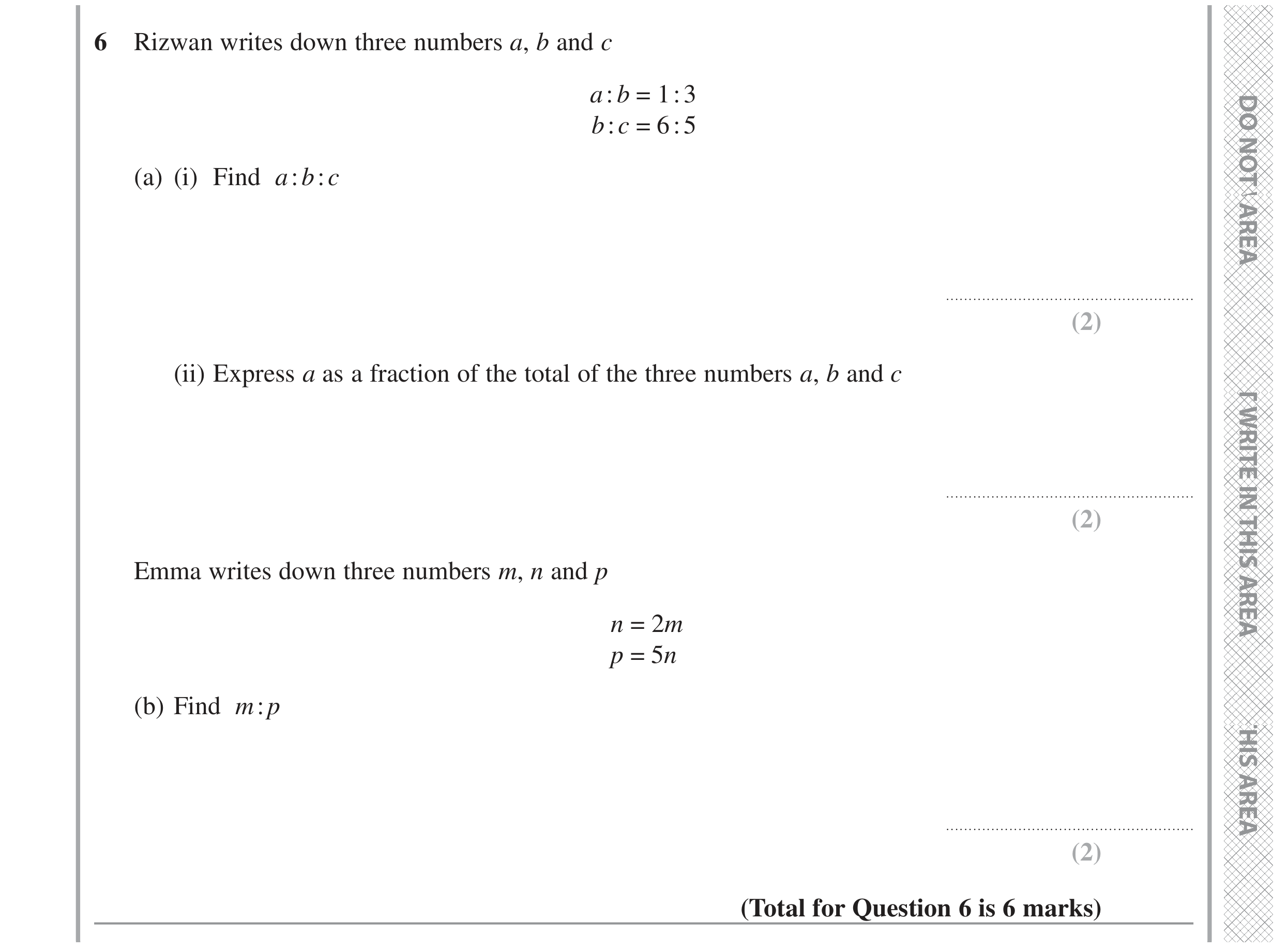 Question 6 — Ratios, Fractions — Edexcel GCSE November 2022