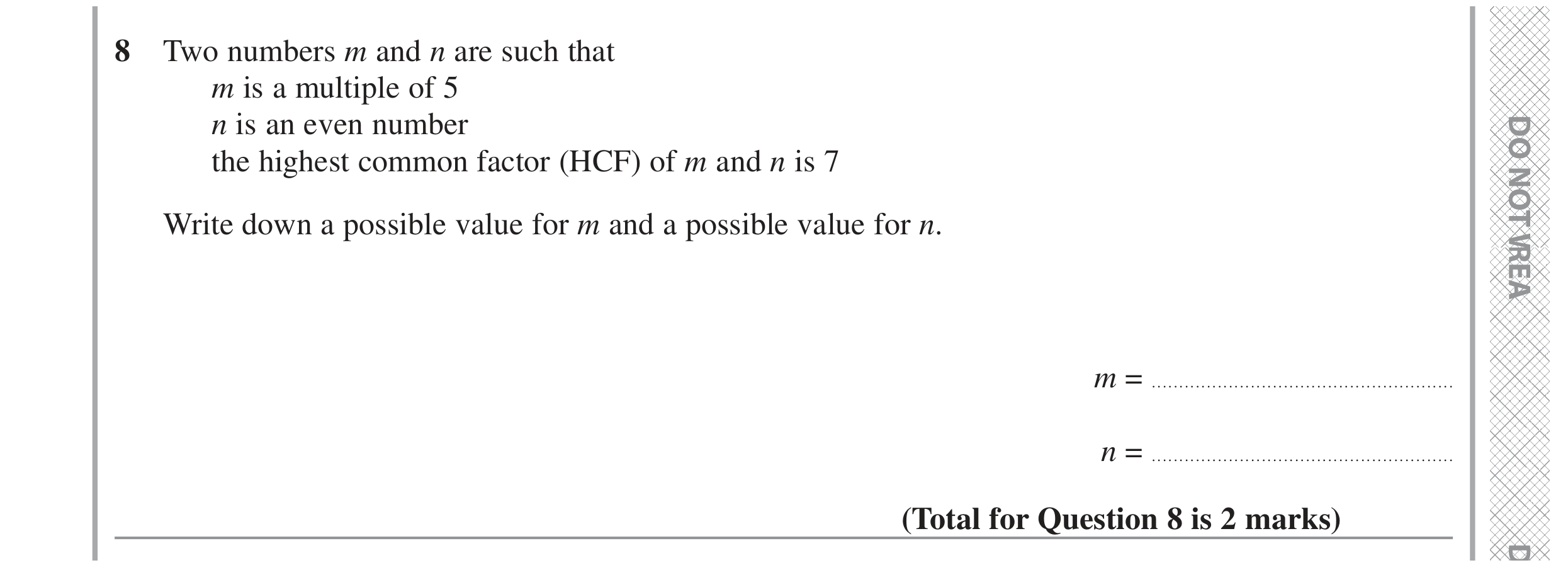 Question 8 — HCF and LCM — Edexcel GCSE November 2022