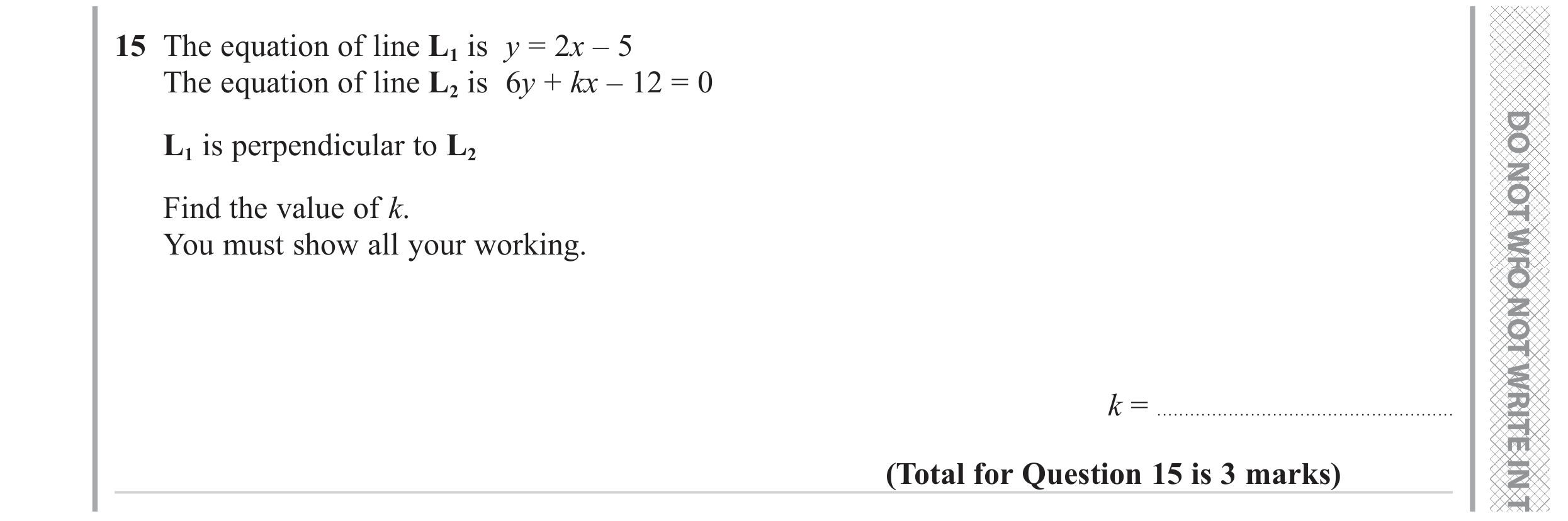 Question 15 — Straight Line Graphs — Edexcel GCSE June 2023