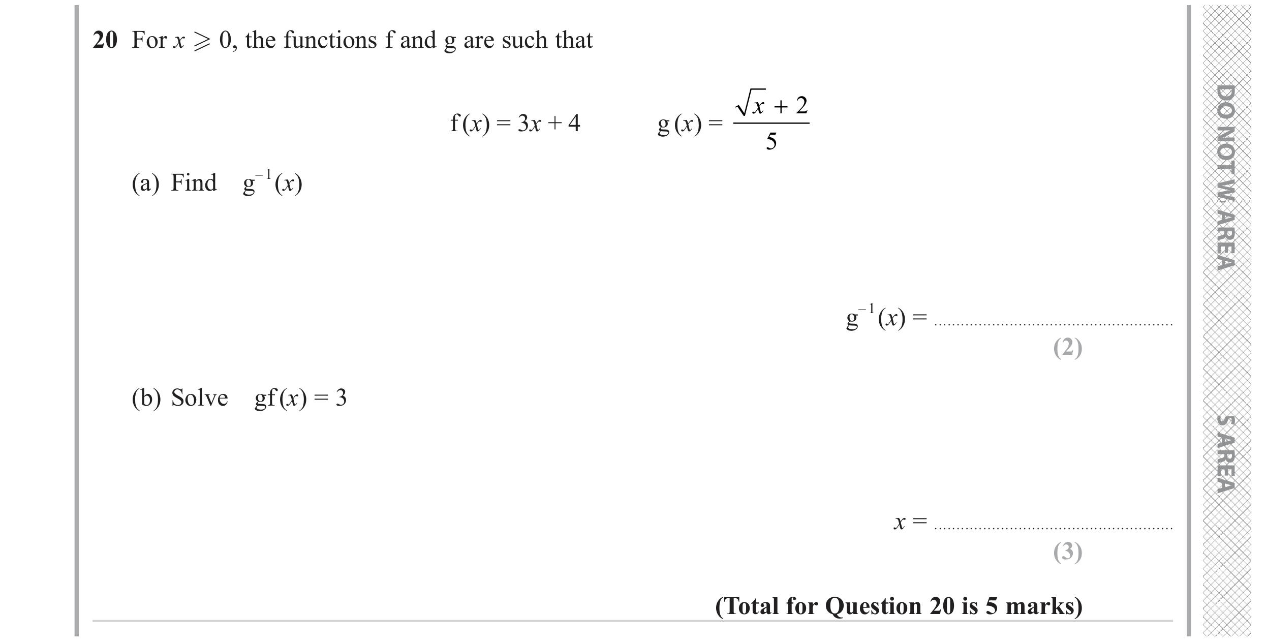Question 20 — Functions — Edexcel GCSE June 2023