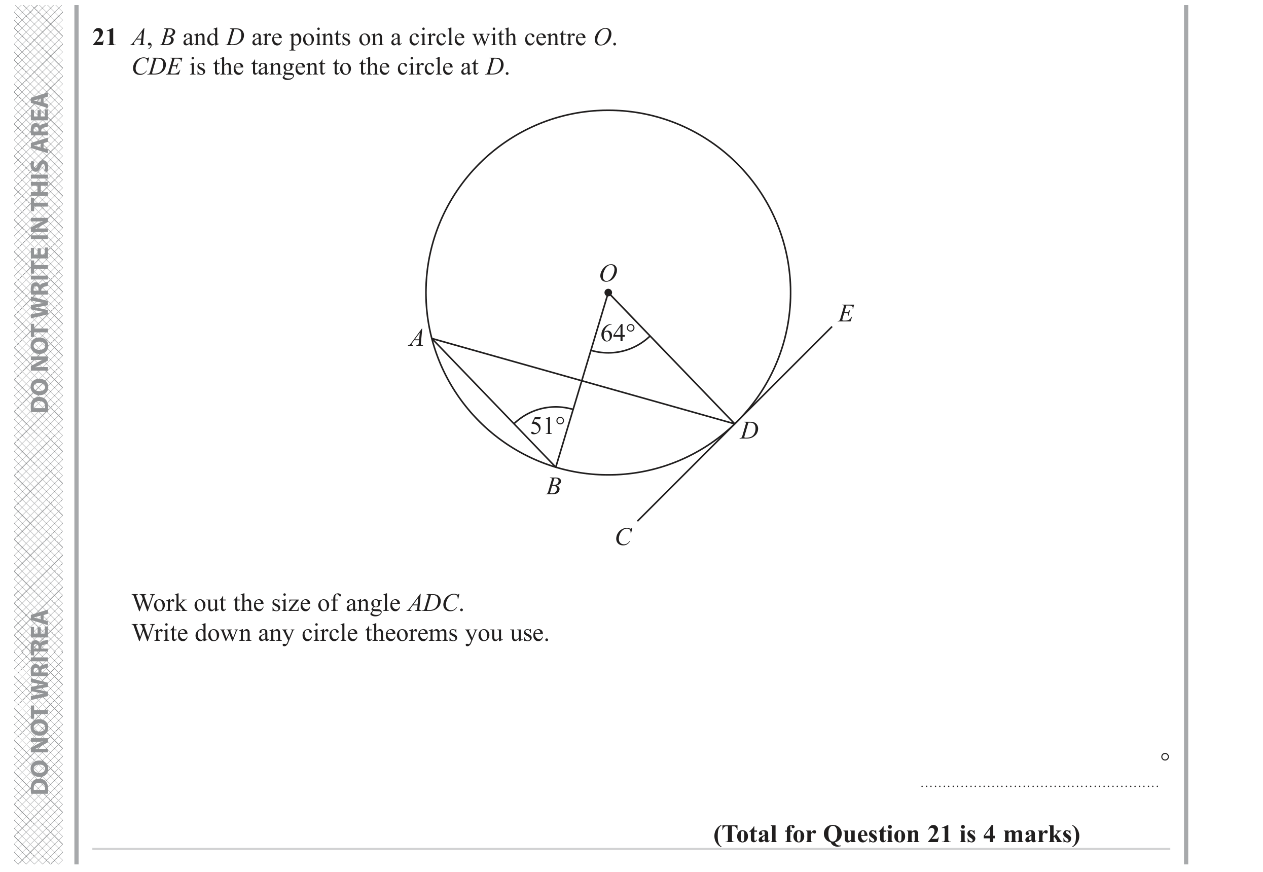 Question 21 — Circle Theorems — Edexcel GCSE June 2023
