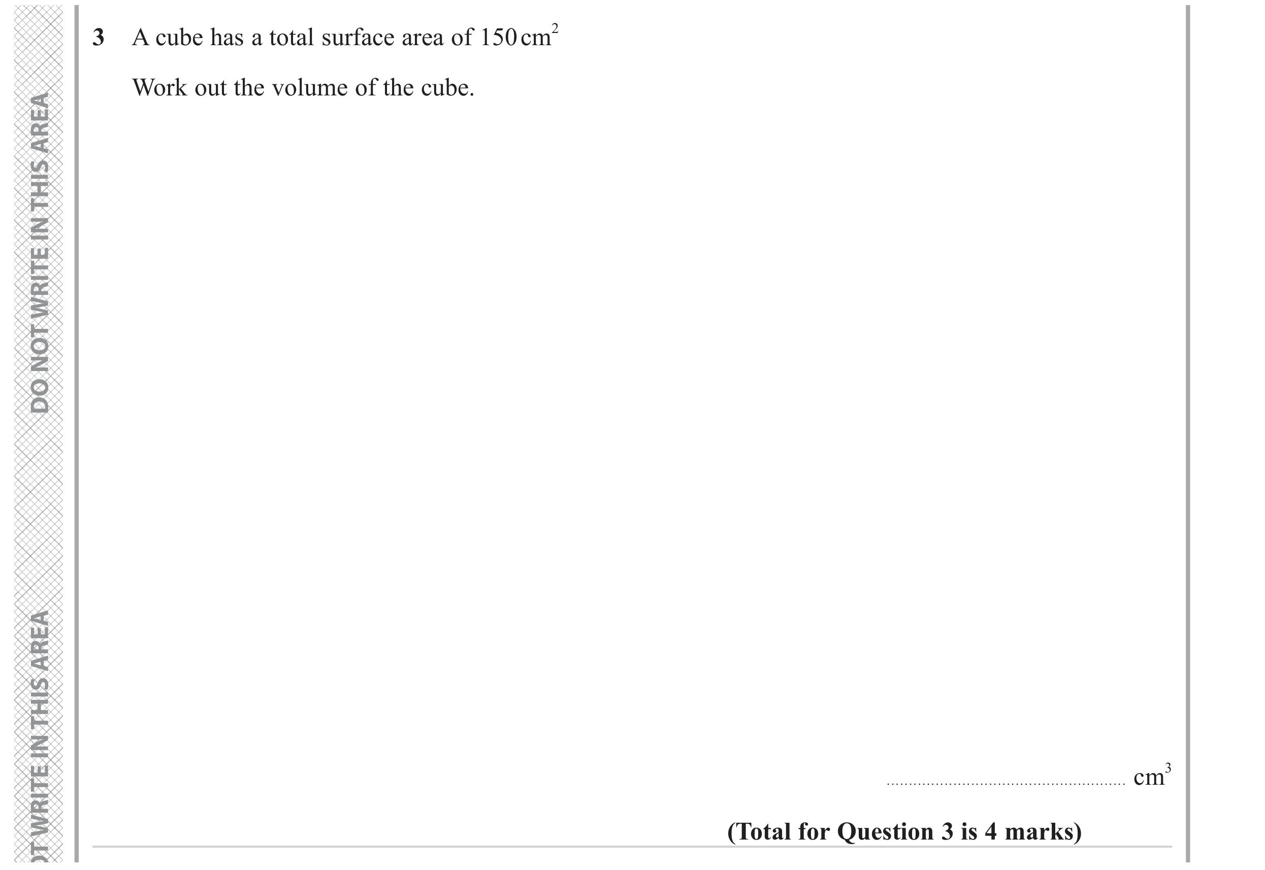 Question 3 — 3D Shapes and Volume, Surface Area — Edexcel GCSE June 2023