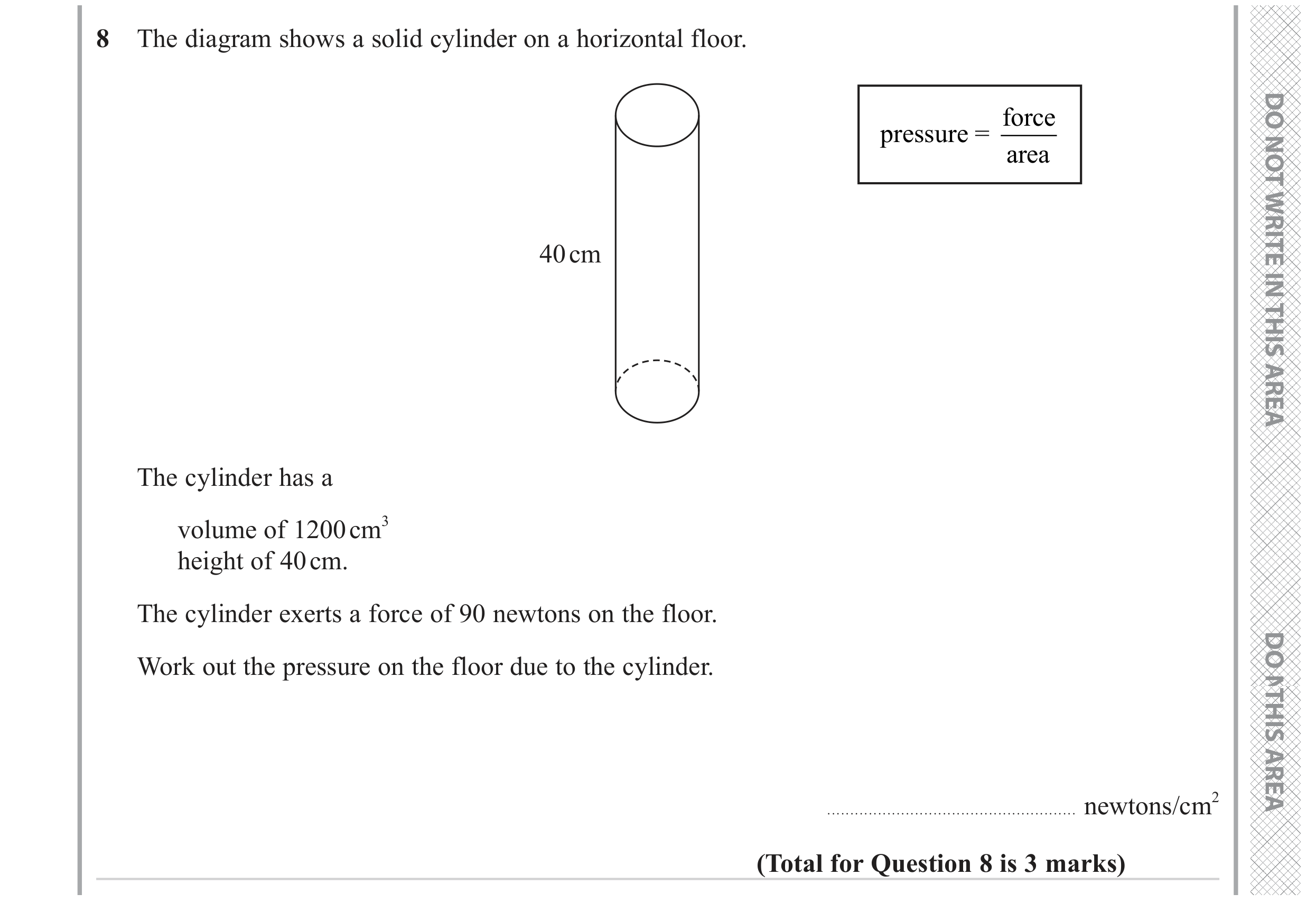 Question 8 — 3D Shapes and Volume, Speed/Distance/Time/Density/Pressure — Edexcel GCSE June 2023