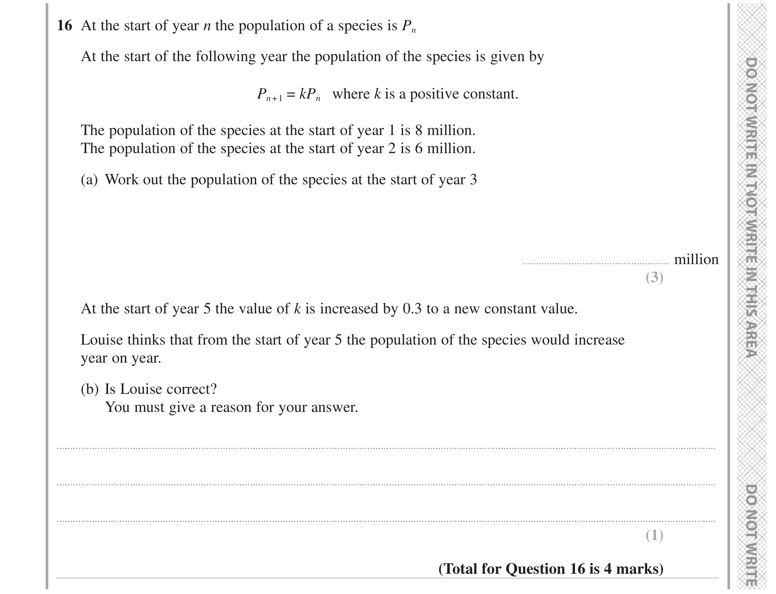 Question 16 — Sequences, Recurrence Relations — Edexcel GCSE November 2023