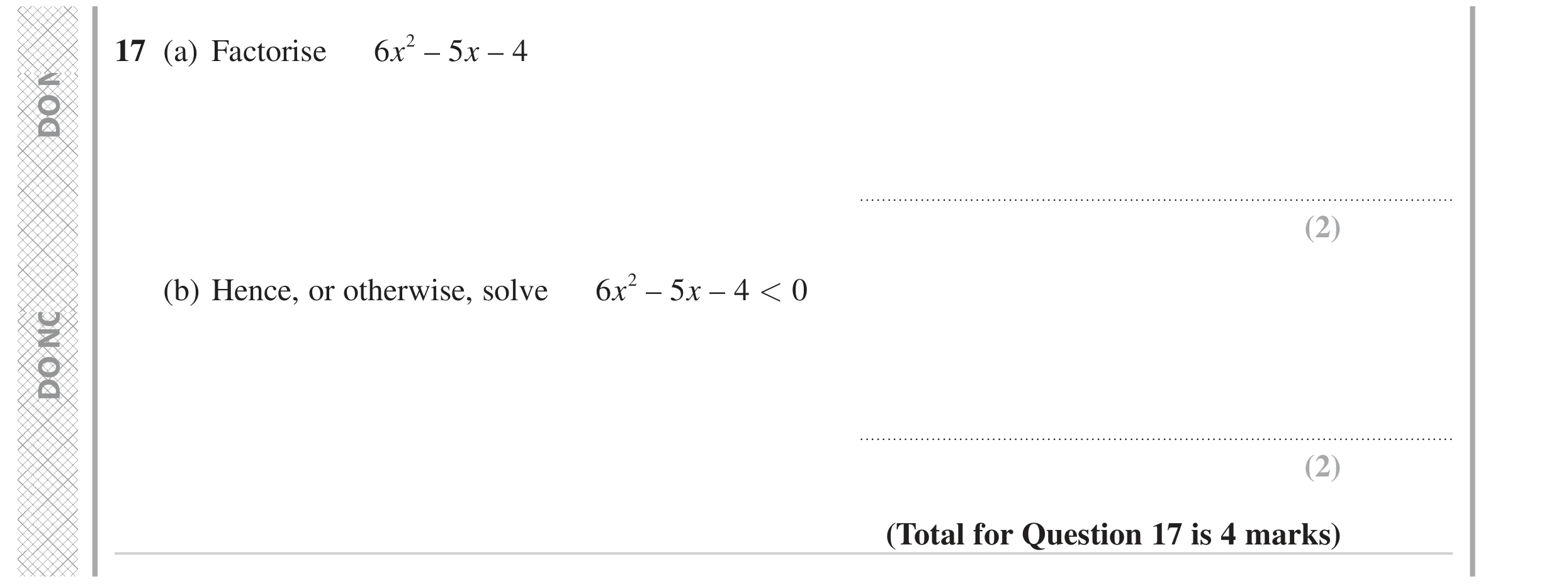 Question 17 — Quadratic Equations, Inequalities — Edexcel GCSE November 2023