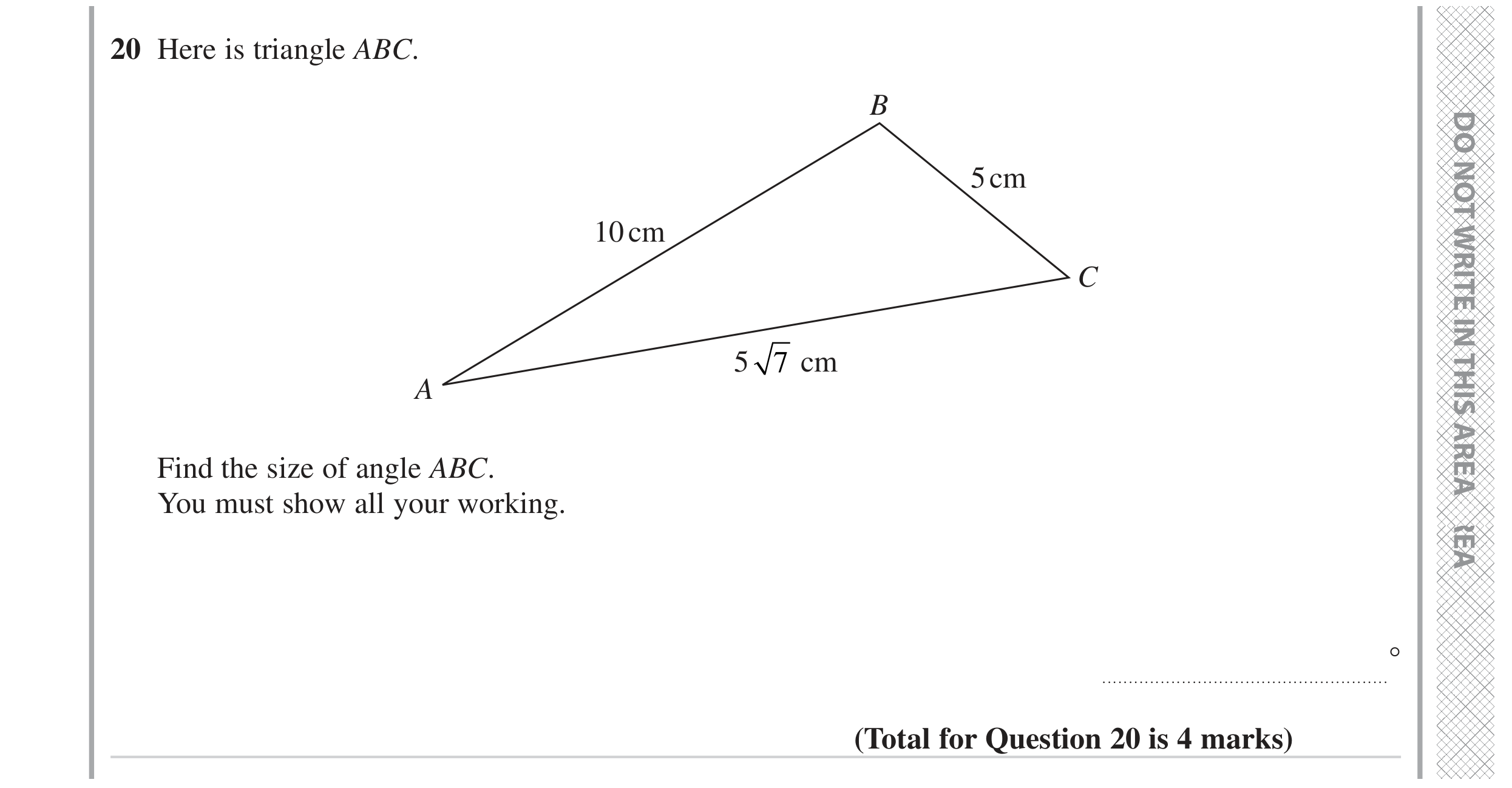 Question 20 — Sine/Cosine Rule — Edexcel GCSE November 2023