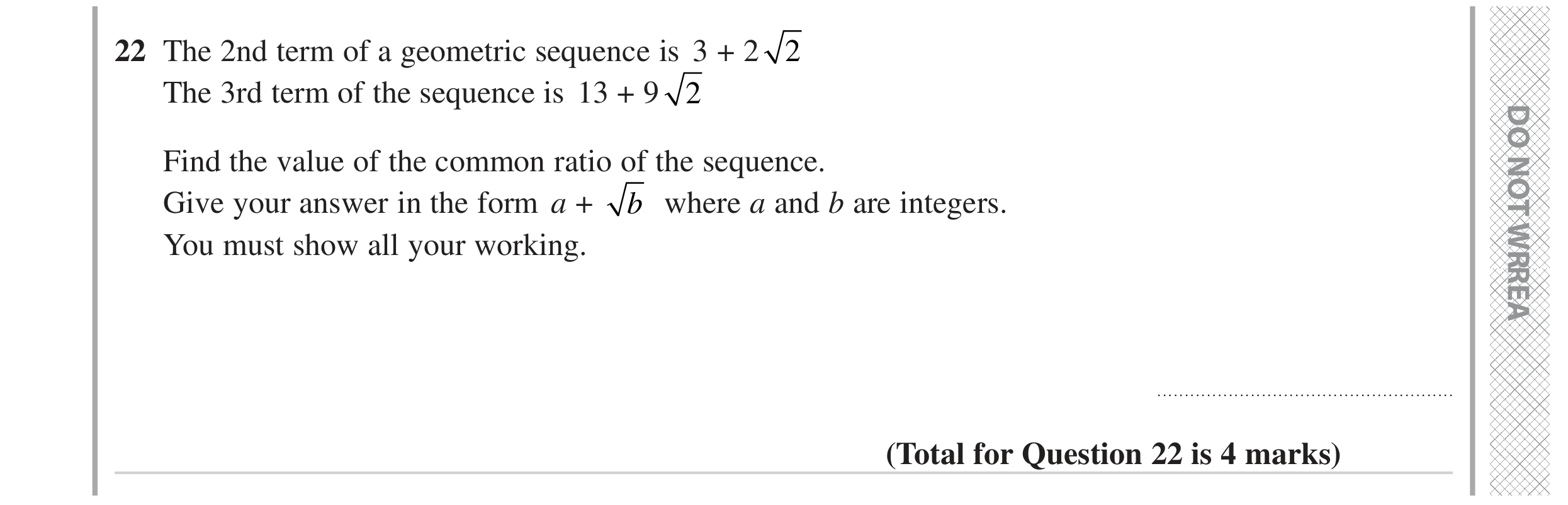 Question 22 — Sequences, Surds — Edexcel GCSE November 2023