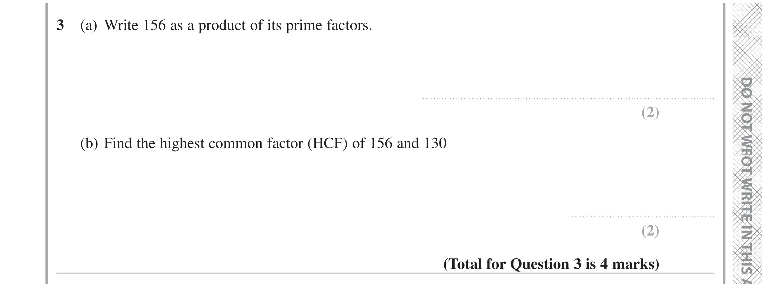 Question 3 — Prime Factors, HCF and LCM — Edexcel GCSE November 2023