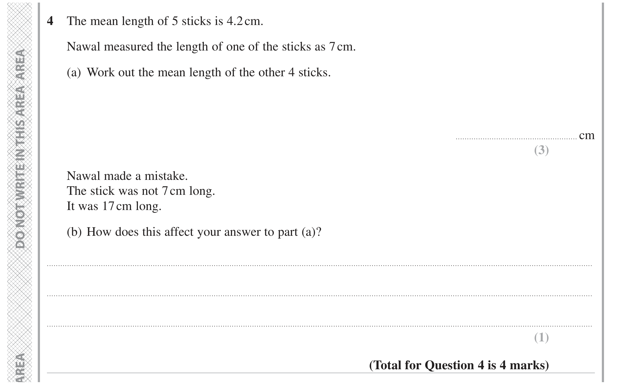 Question 4 — Mean/Median/Mode/Range — Edexcel GCSE November 2023