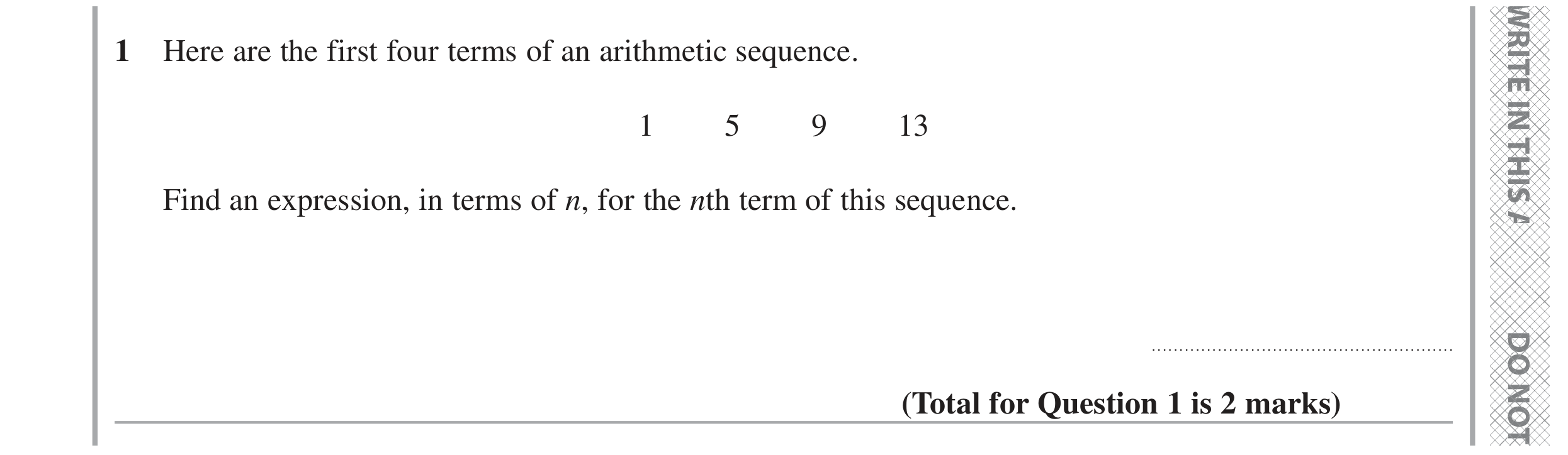 Question 1 — Sequences — Edexcel GCSE June 2024