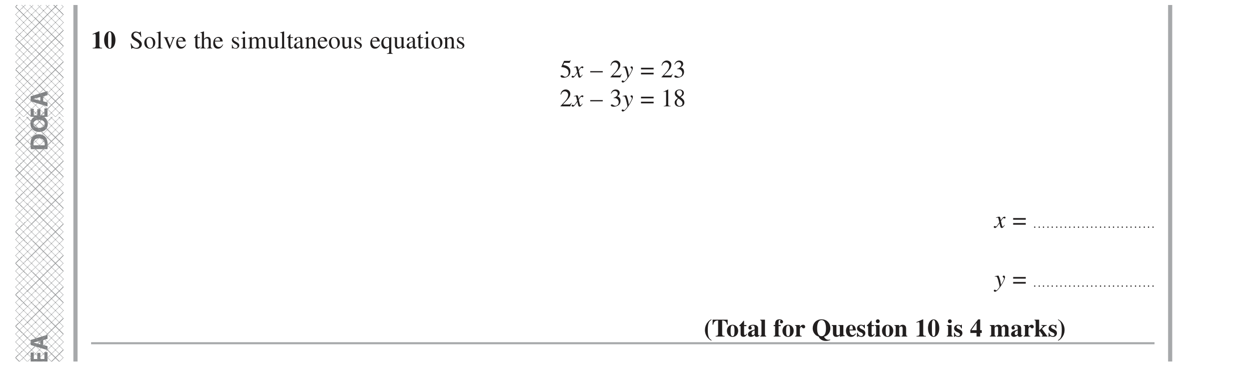 Question 10 — Simultaneous Equations — Edexcel GCSE June 2024