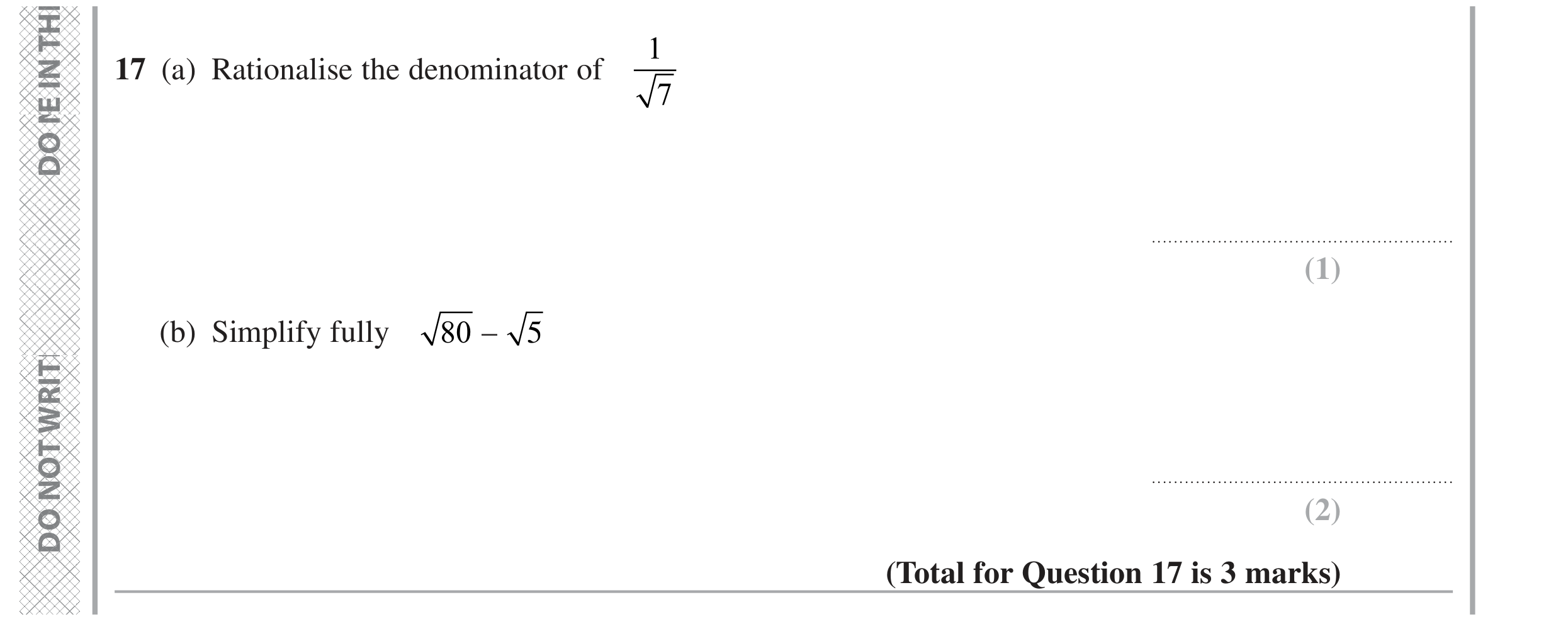 Question 17 — Surds — Edexcel GCSE June 2024
