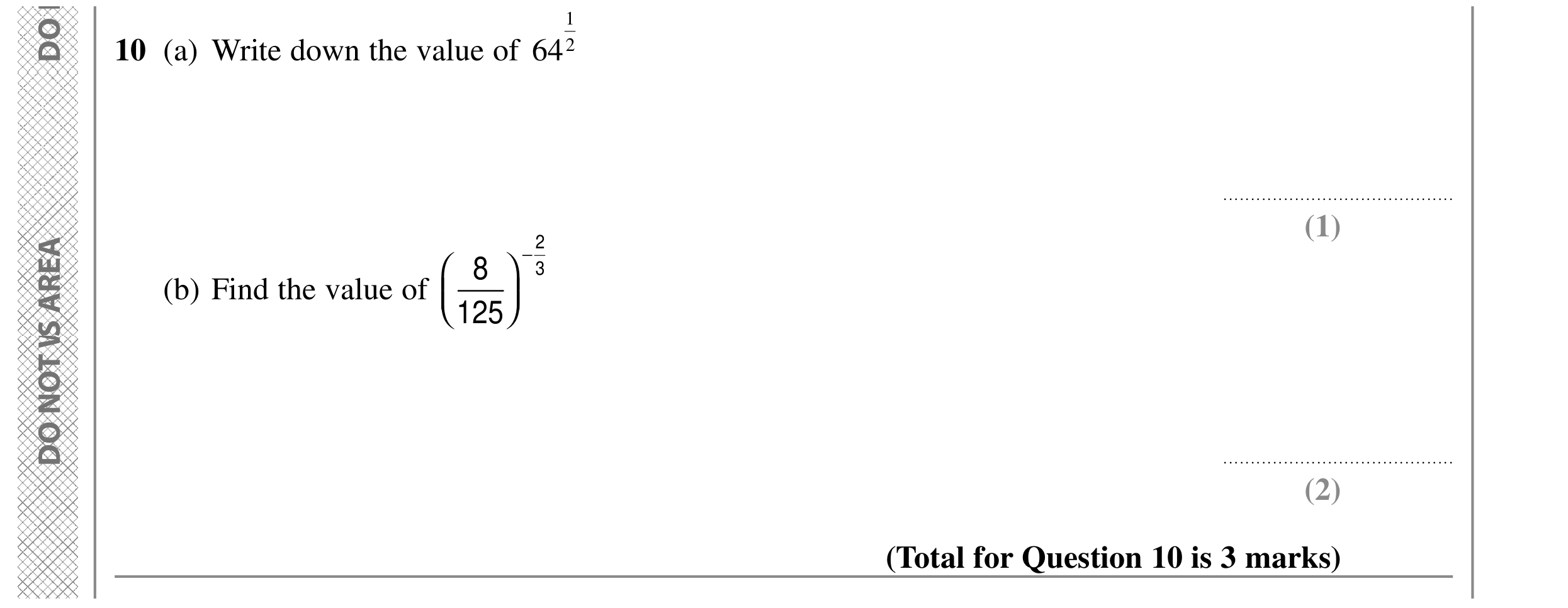 Question 10 — Powers — Edexcel GCSE SAM 2015