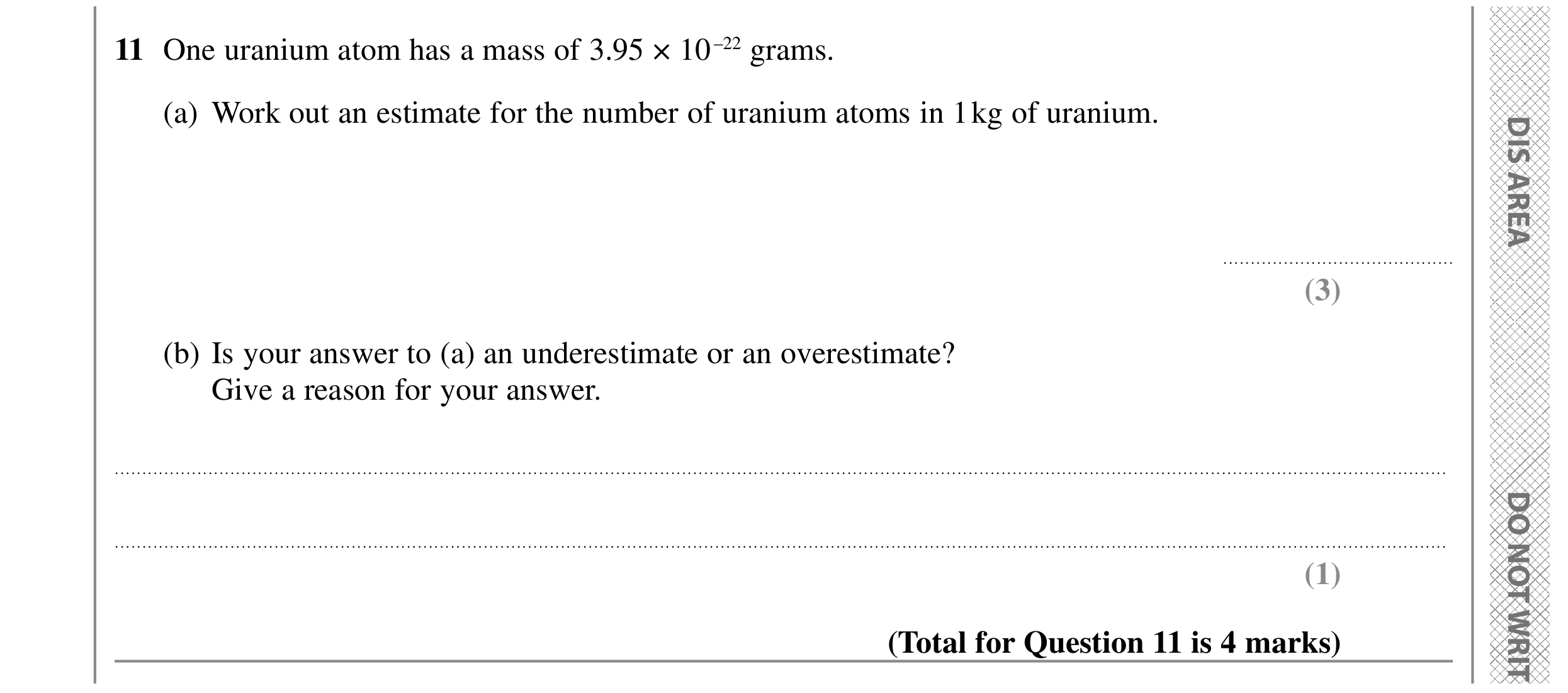 Question 11 — Estimations — Edexcel GCSE SAM 2015