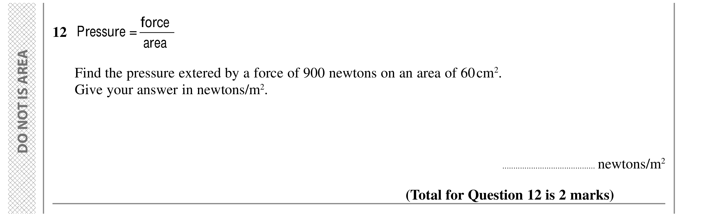 Question 12 — Formulae — Edexcel GCSE SAM 2015