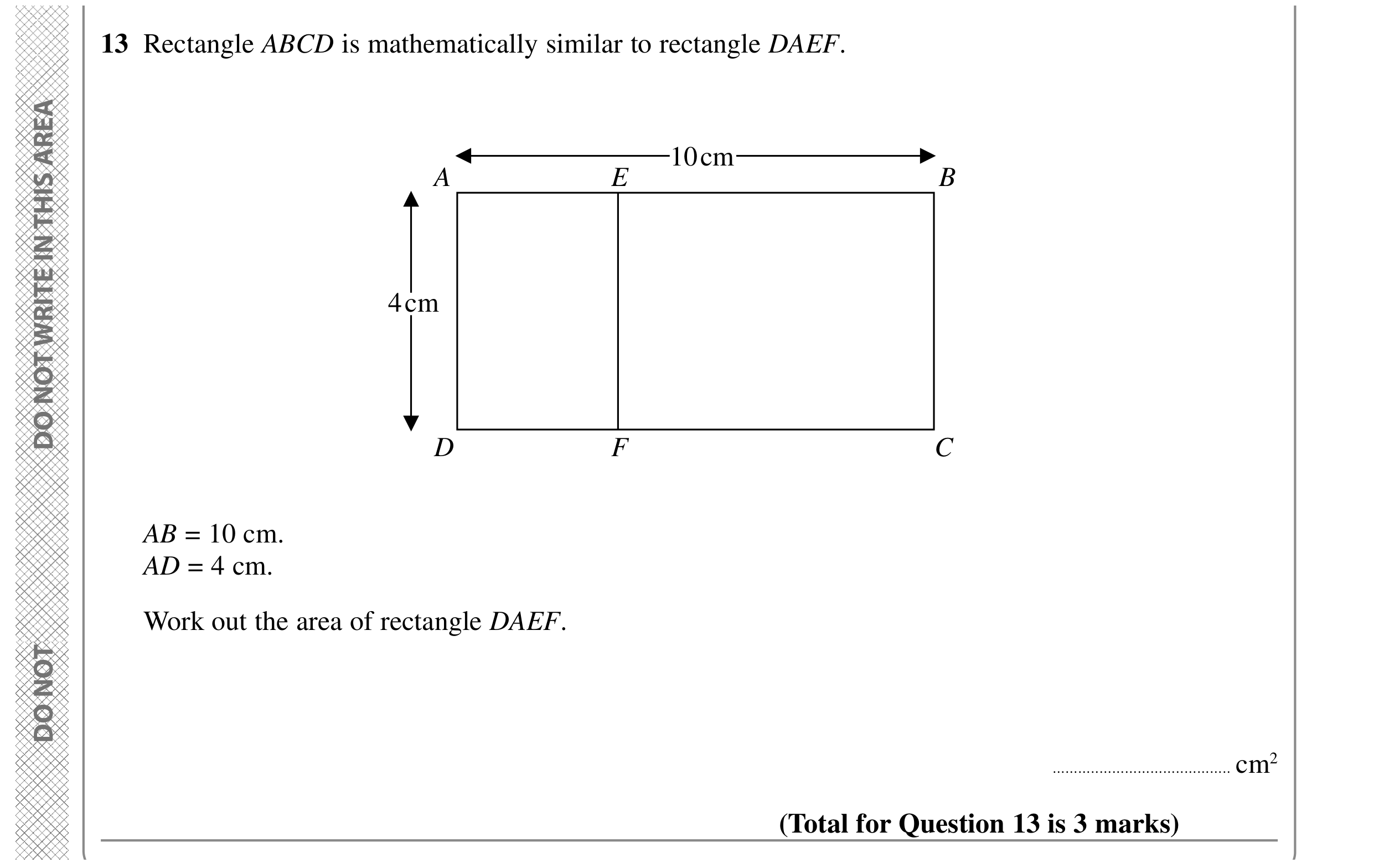 Question 13 — Congruence and Similarity, Perimeter and Area — Edexcel GCSE SAM 2015