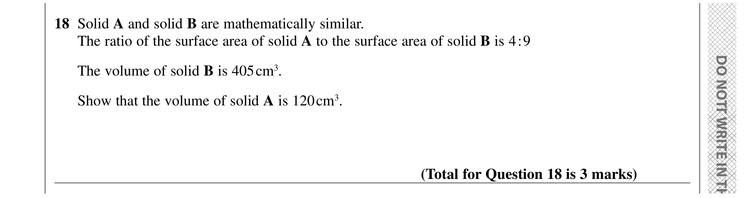 Question 18 — Congruence and Similarity, Ratios — Edexcel GCSE SAM 2015