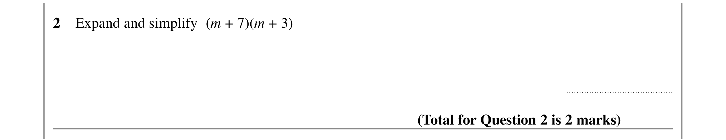 Question 2 — Factorise/Expand/Simplify — Edexcel GCSE SAM 2015