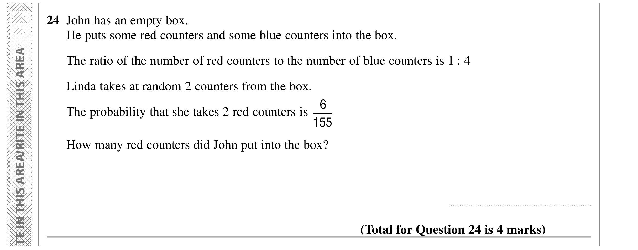 Question 24 — Probability — Edexcel GCSE SAM 2015
