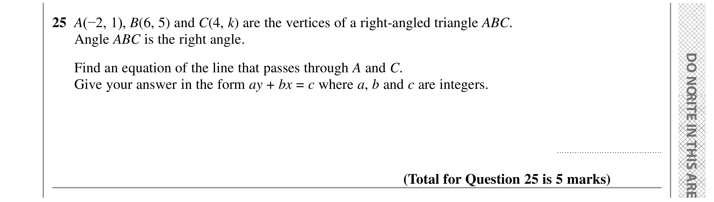 Question 25 — Straight Line Graphs, Stray — Edexcel GCSE SAM 2015