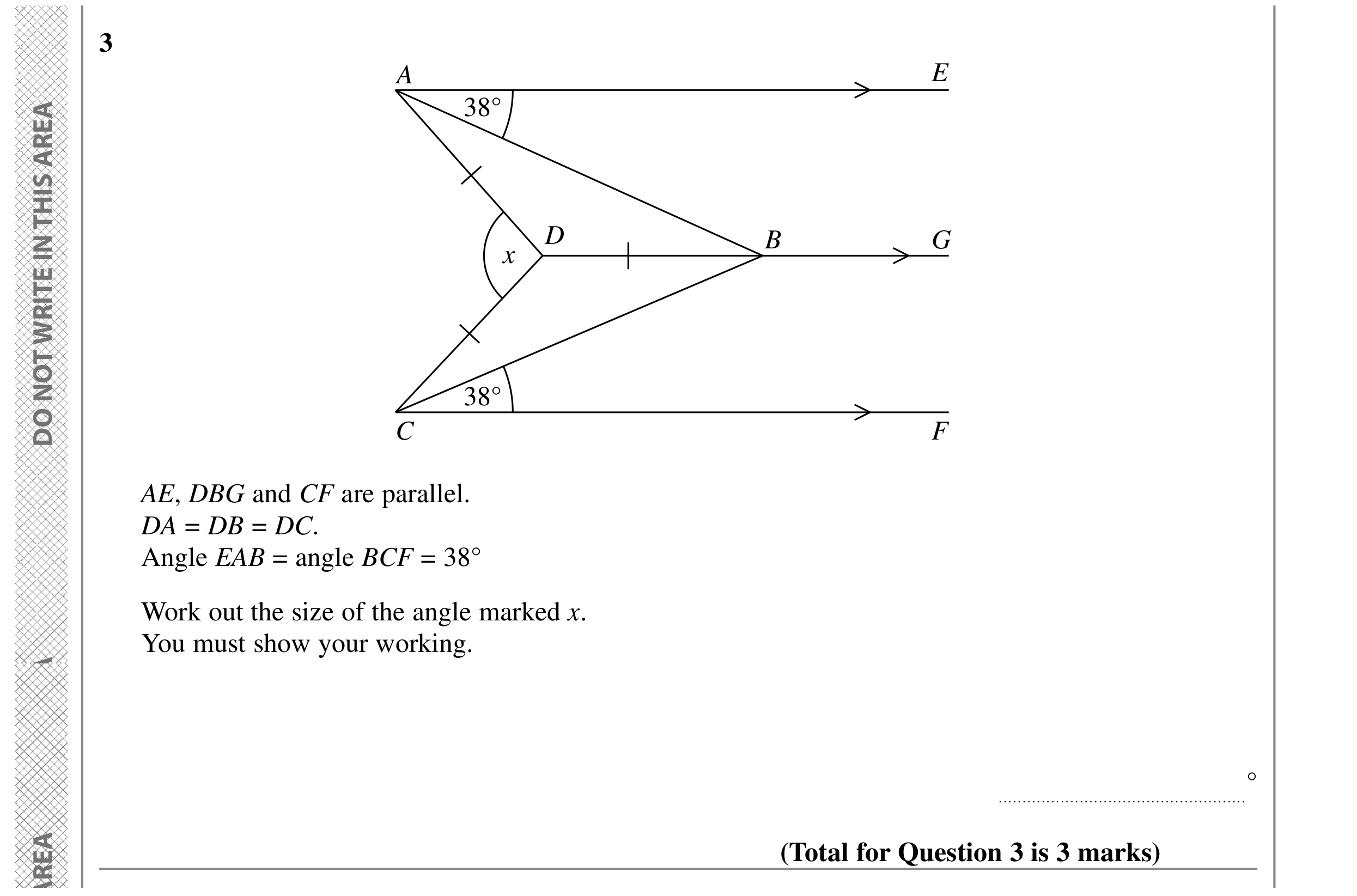 Question 3 — Angles in Parallel Lines, Angles — Edexcel GCSE SAM 2015
