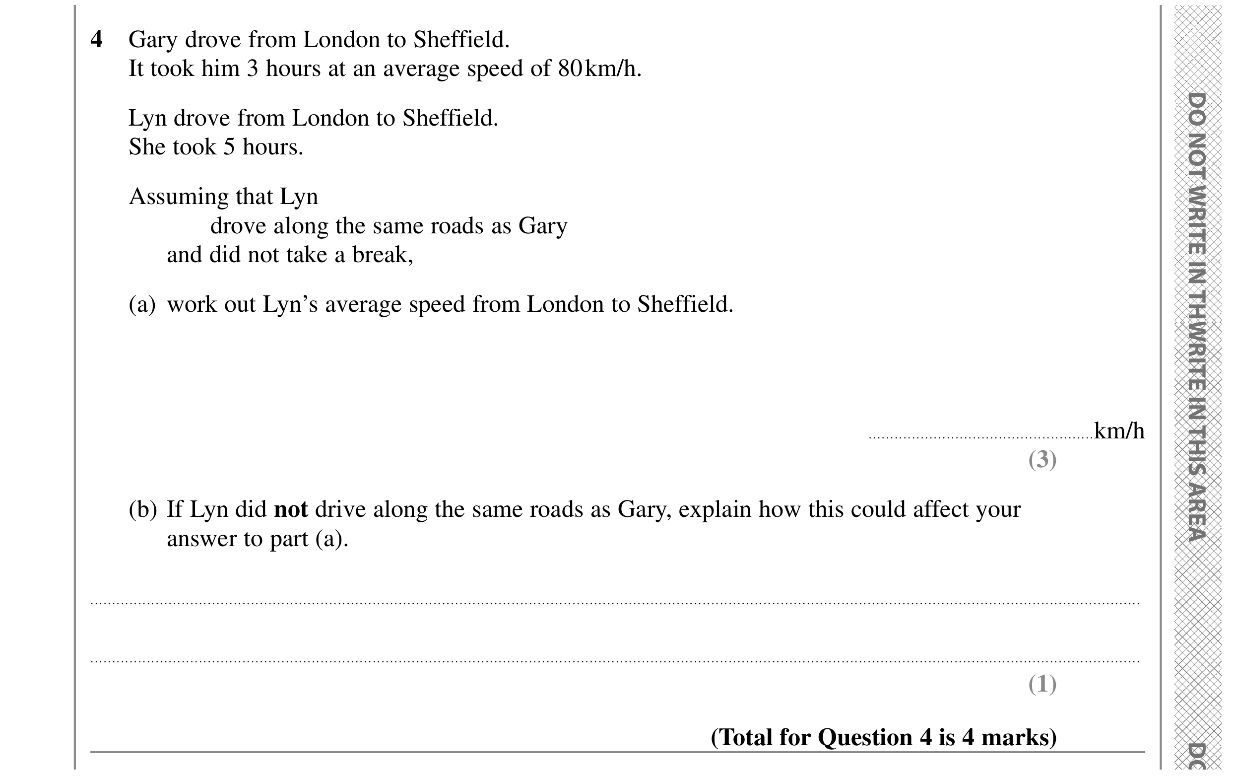 Question 4 — Speed/Distance/Time/Density/Pressure — Edexcel GCSE SAM 2015