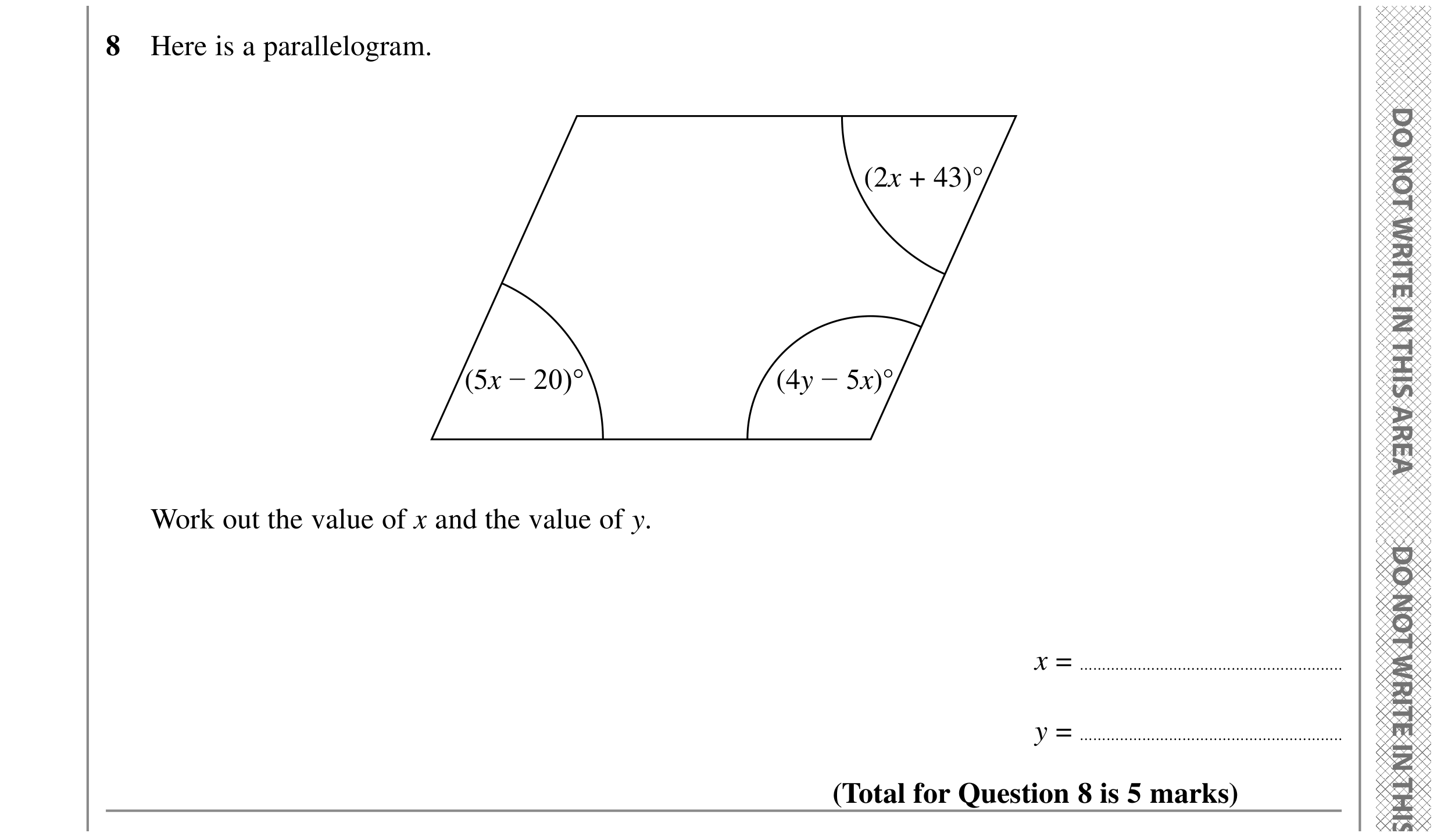Question 8 — Angles — Edexcel GCSE SAM 2015
