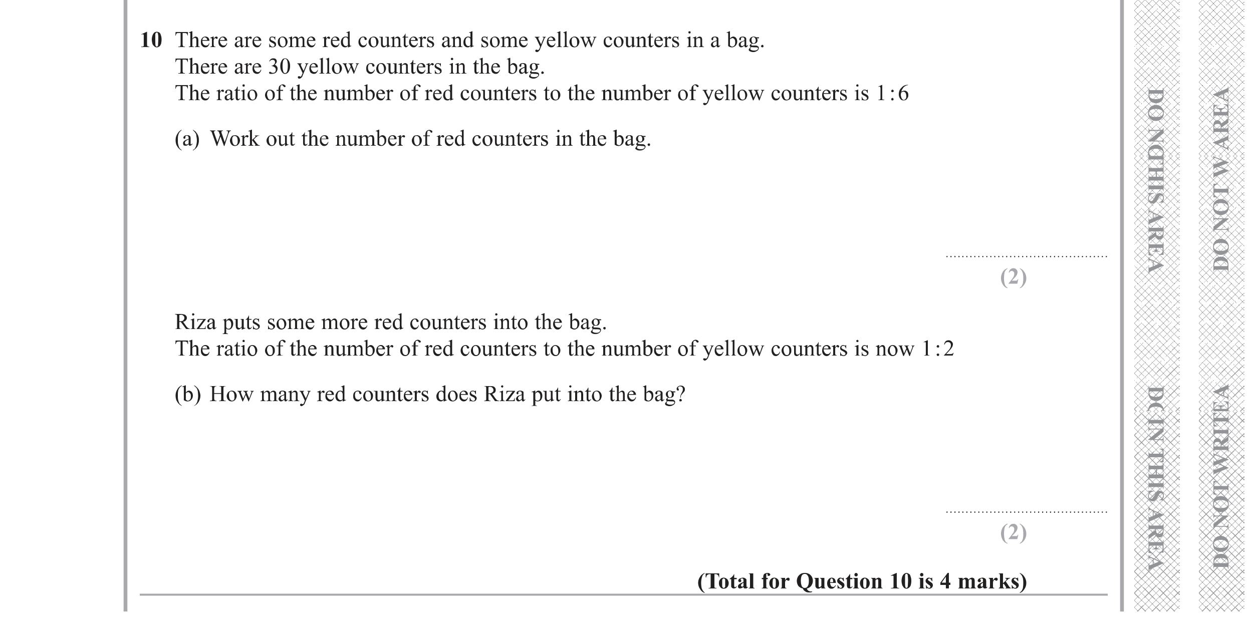 Question 10 — Ratios — Edexcel GCSE Specimen Set 1