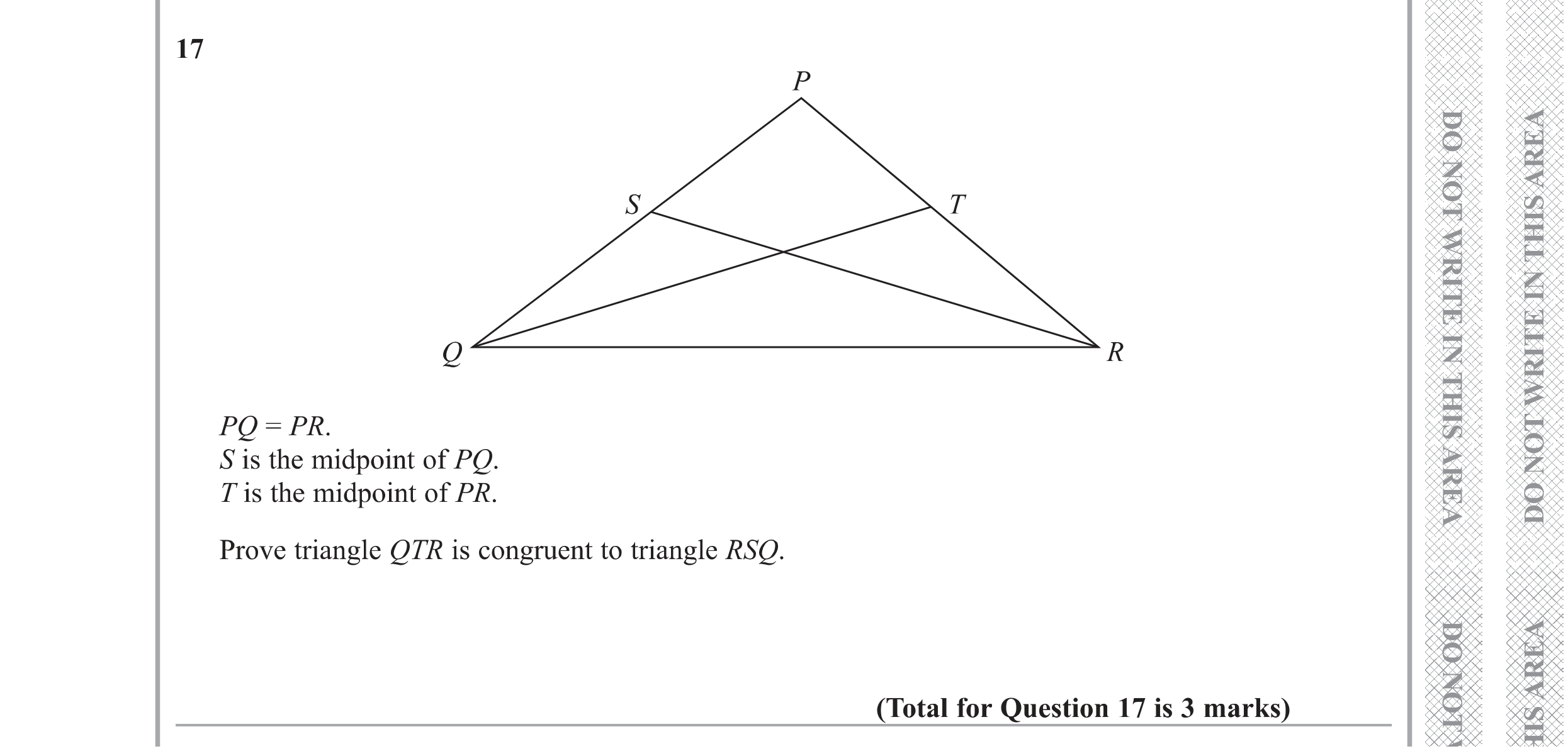 Question 17 — Sine/Cosine Rule, Stray — Edexcel GCSE Specimen Set 1