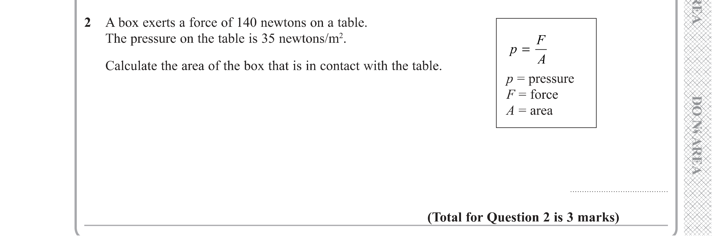 Question 2 — Formulae — Edexcel GCSE Specimen Set 1