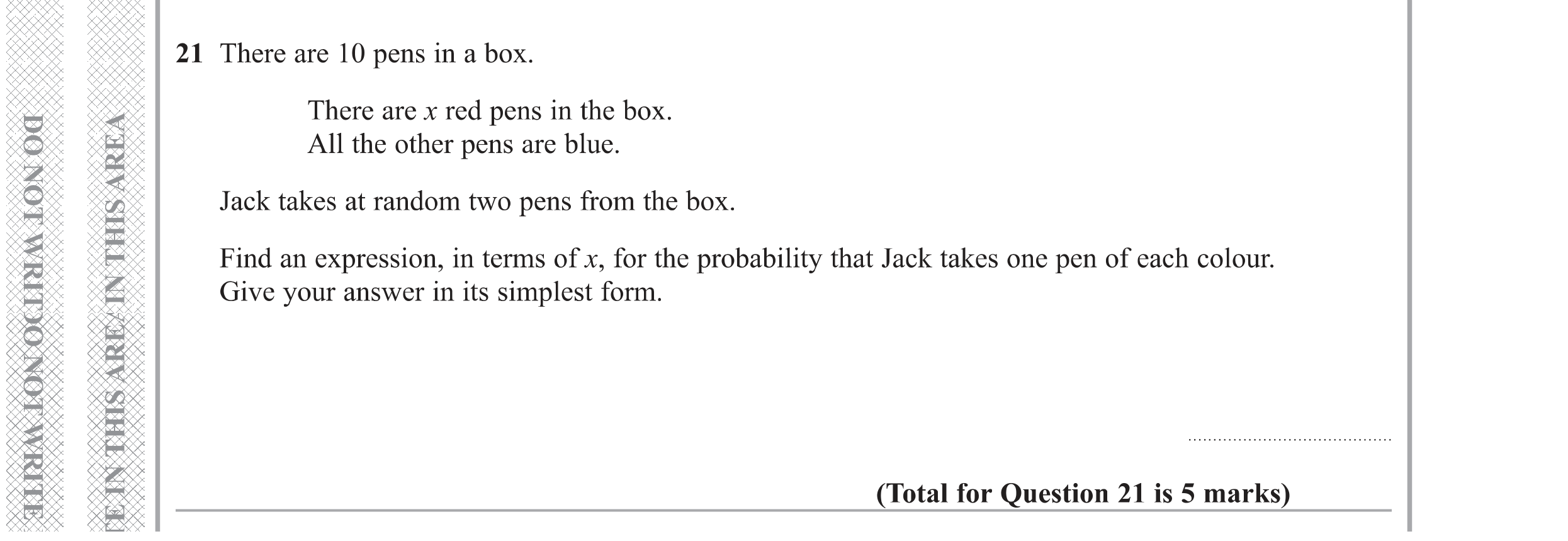 Question 21 — Probability — Edexcel GCSE Specimen Set 1
