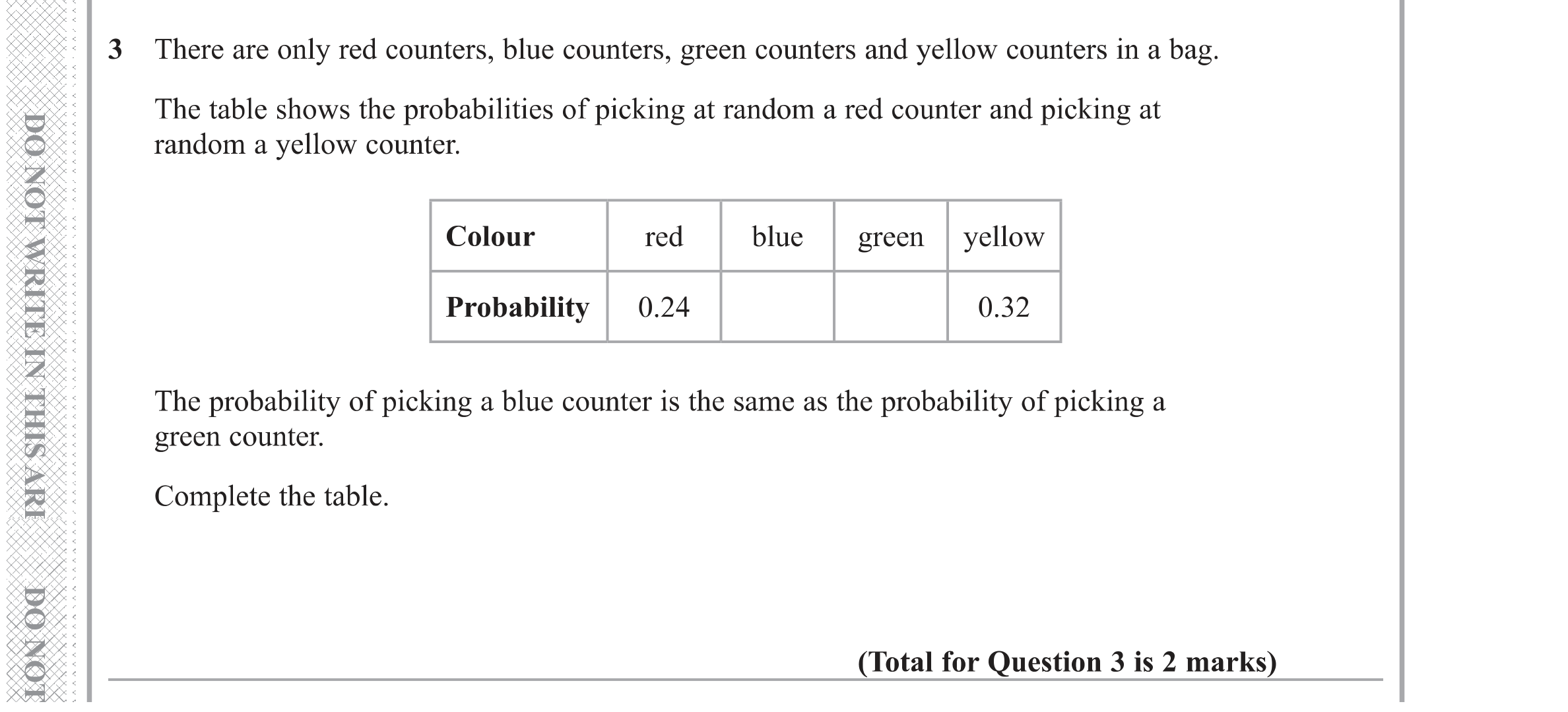 Question 3 — Probability — Edexcel GCSE Specimen Set 1
